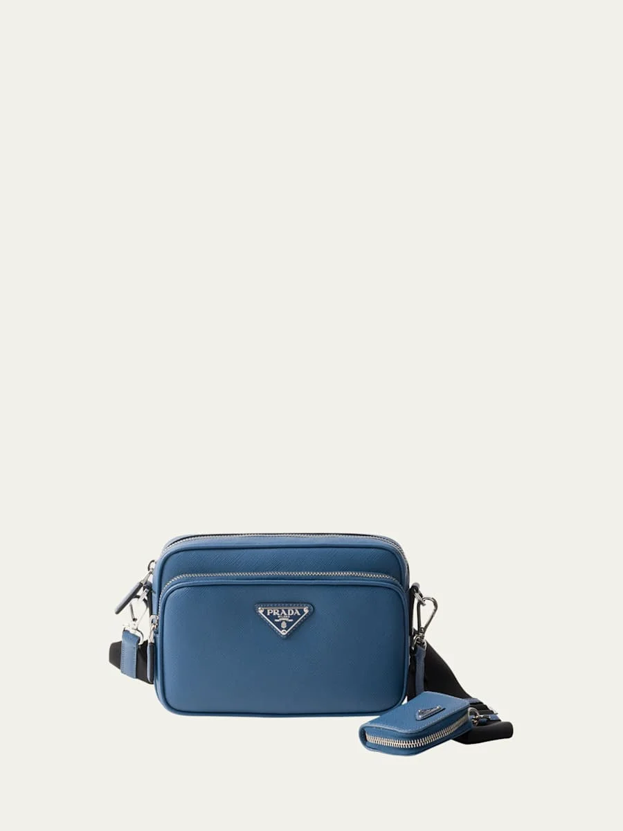 Men's Saffiano Leather Crossbody Bag with Pouch - 1