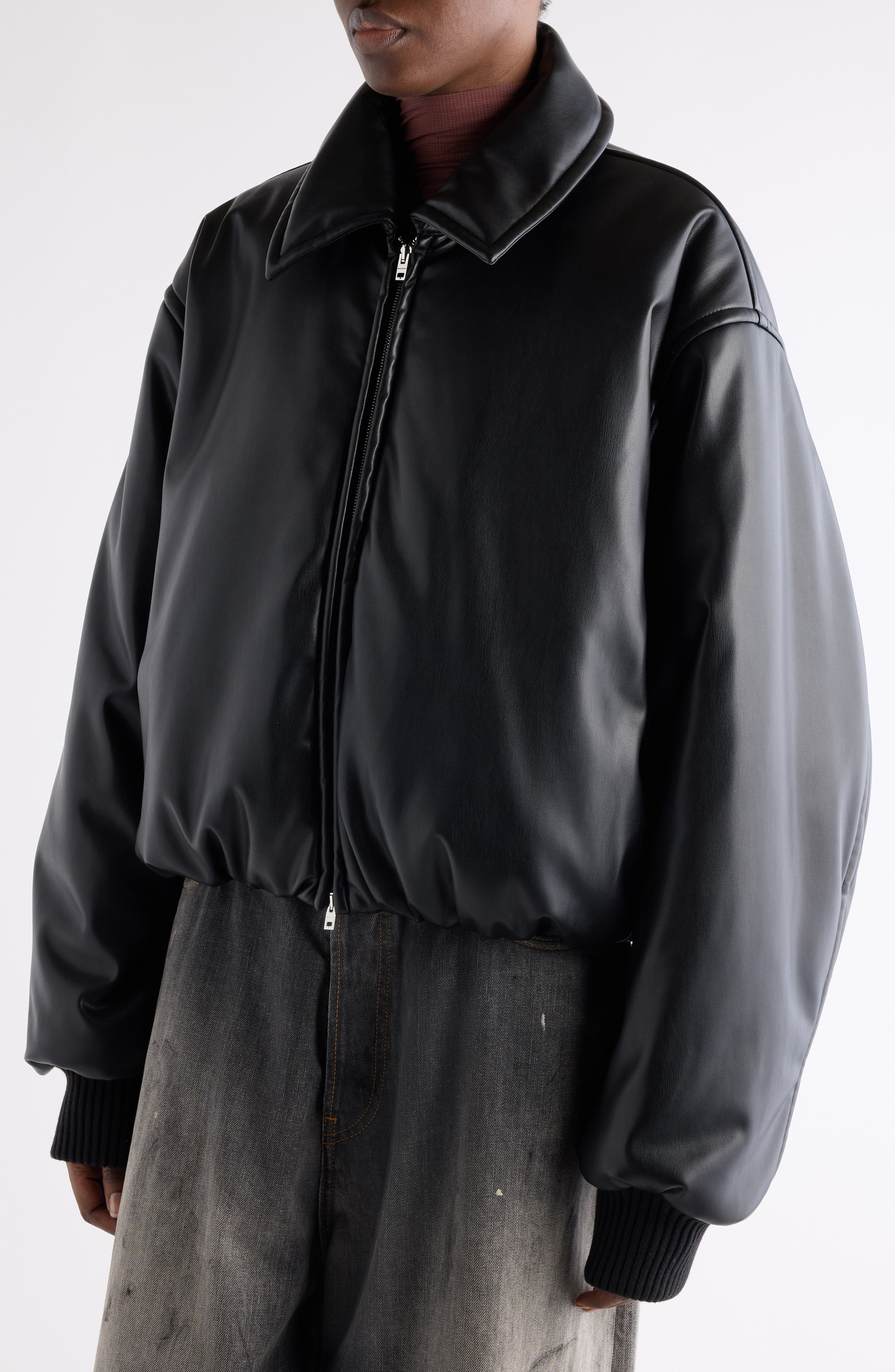 Acne Studios Onnea Faux Leather Bomber Jacket in Black at Nordstrom - 5