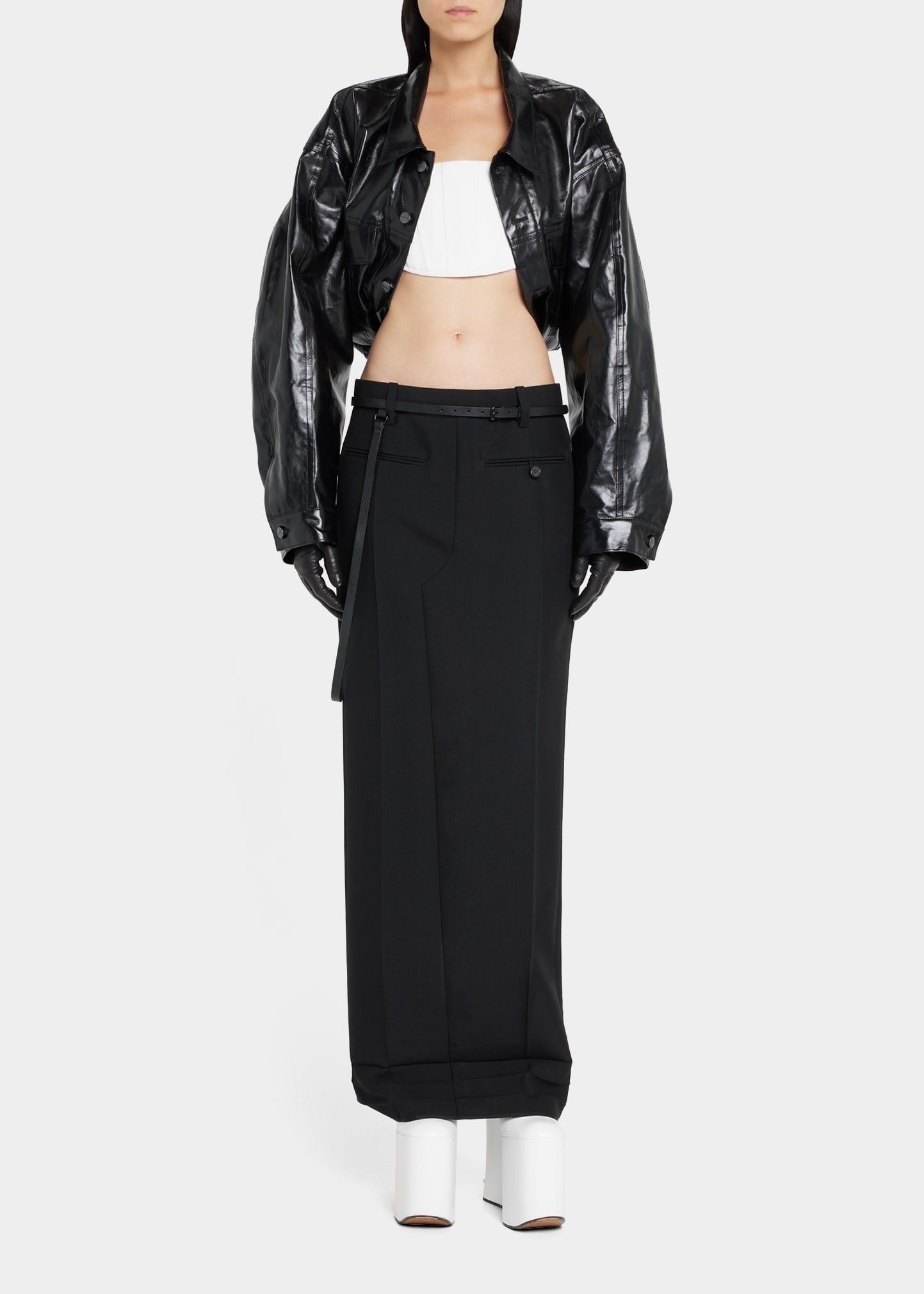 Long Trouser Skirt with Skinny Leather Belt - 1
