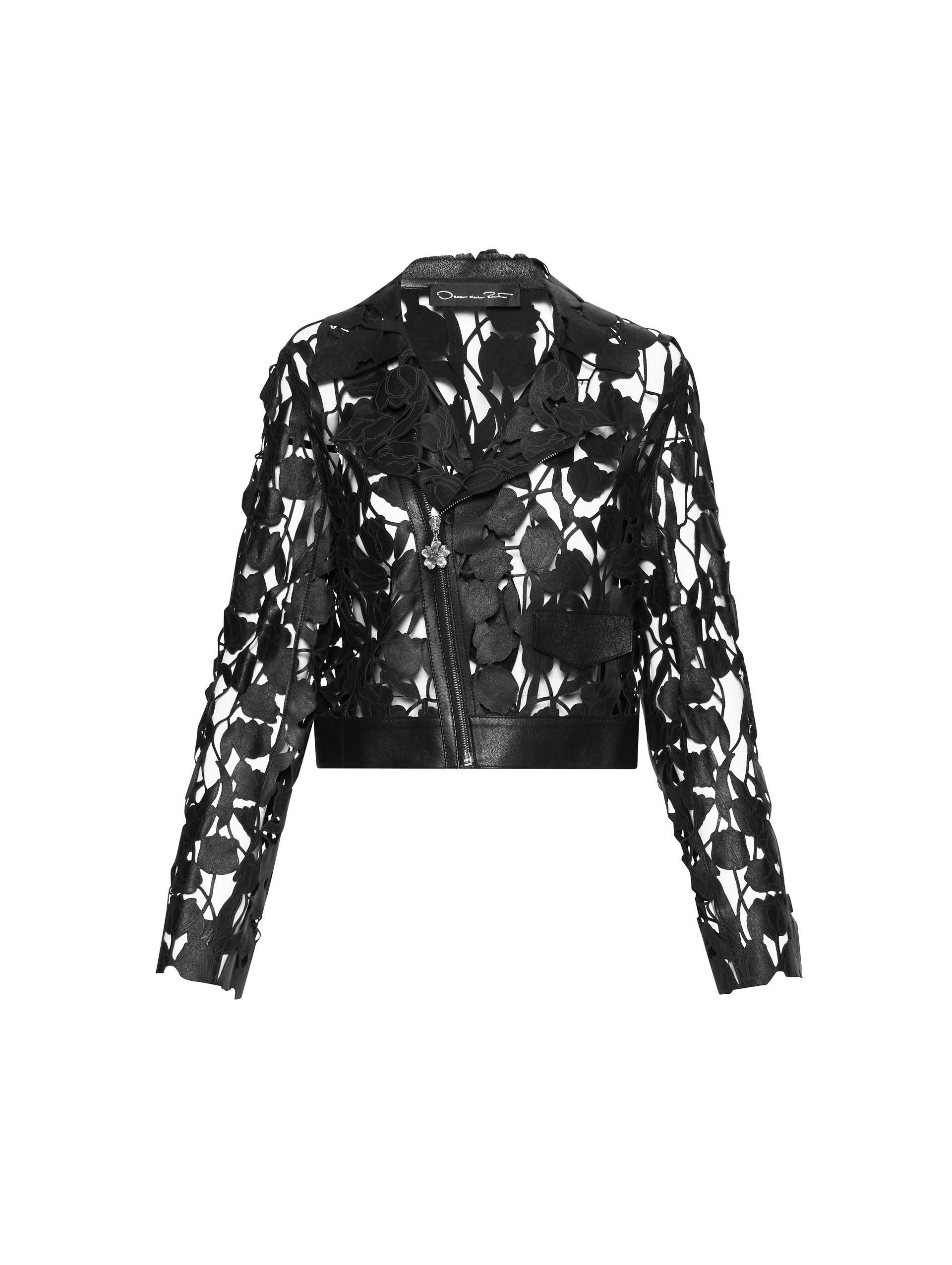 LASER CUT TULIP LEATHER MOTORCYCLE JACKET - 1