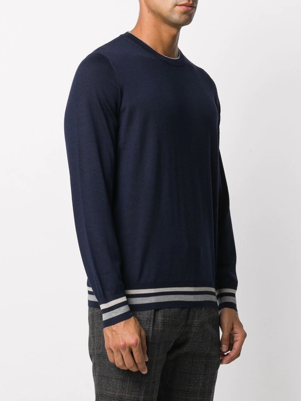 stripe-hem crew neck sweater  - 3