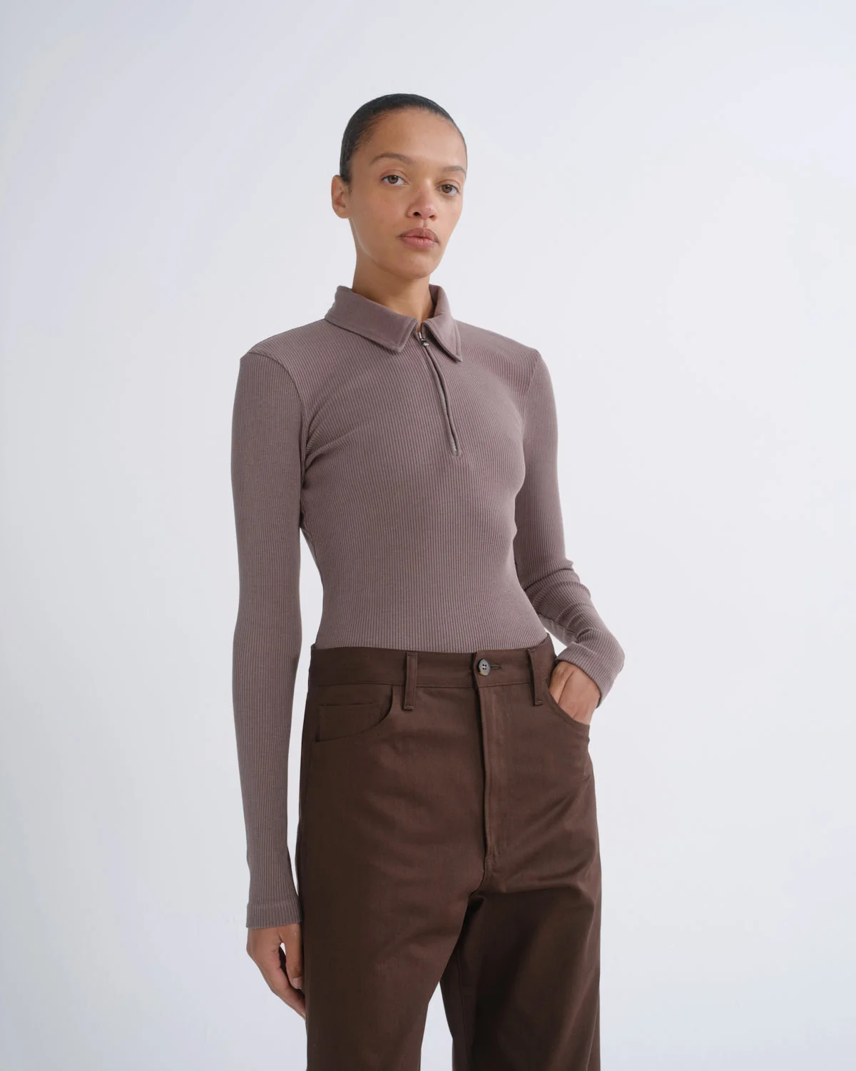 AMICA ZIP POLO IN MAUVINE - 1