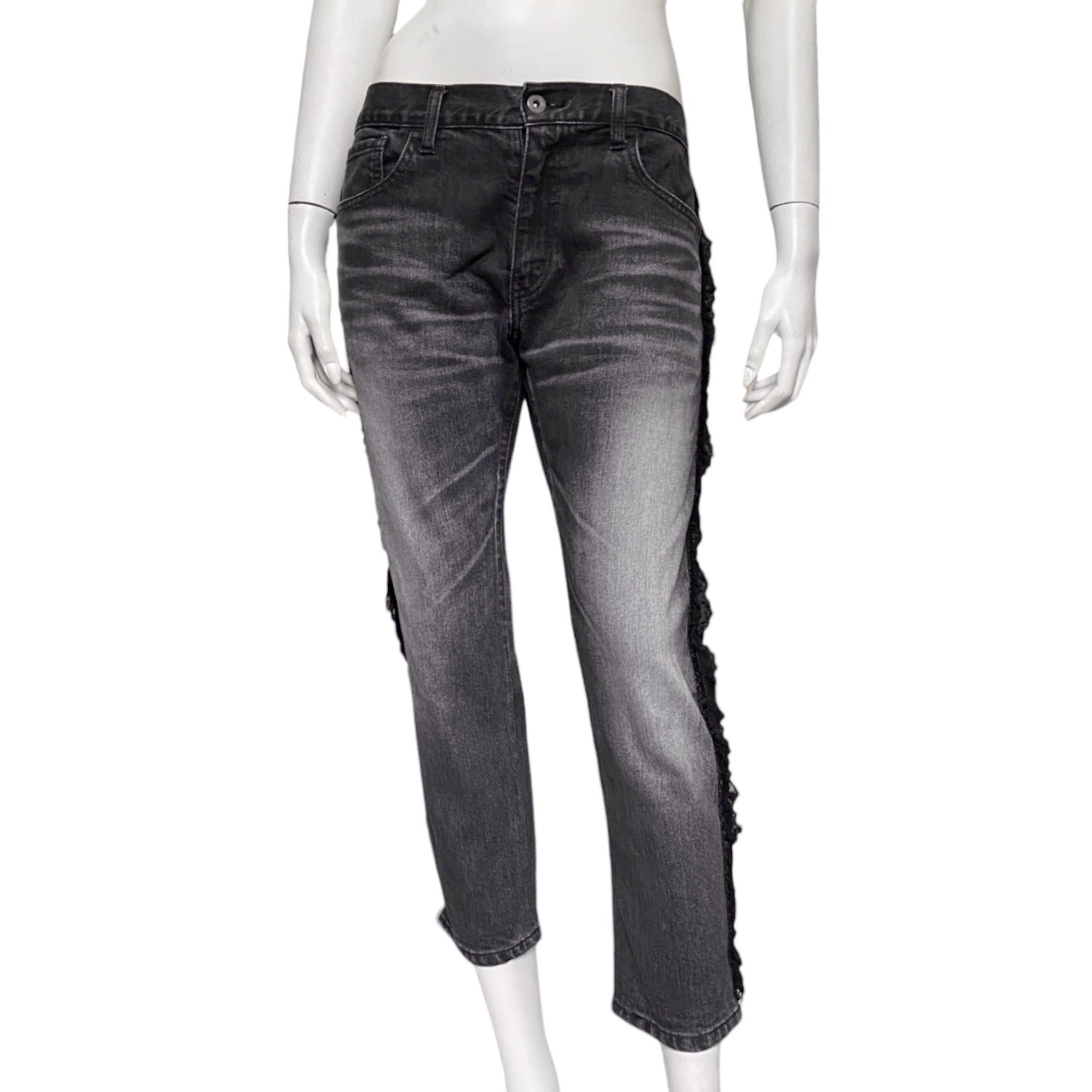 Junya watanabe black trompe l'oeil clawmark sequins lace jeans M - 5