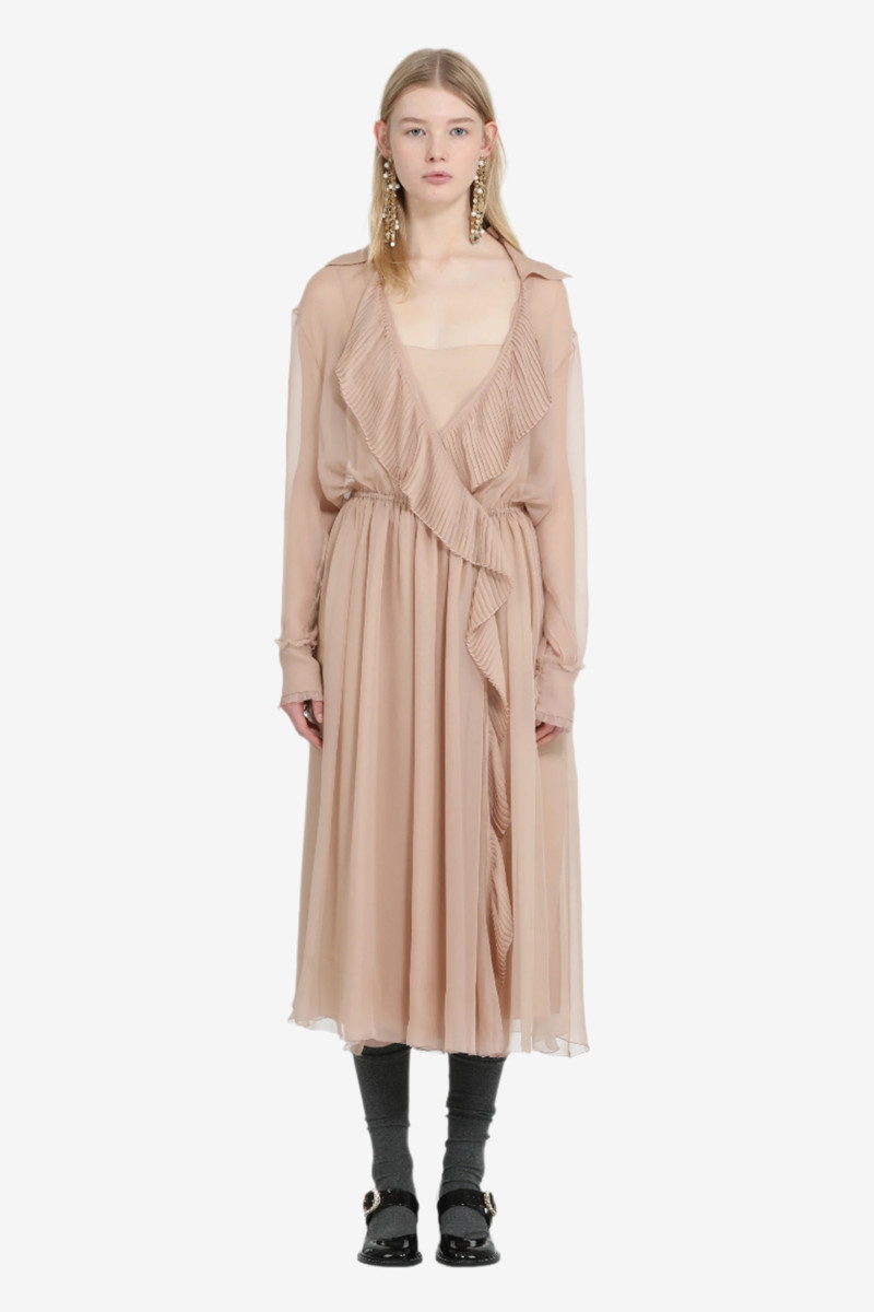 LONG DRESS WITH CROSSOVER NECKLINE AND DRAWSTRING WAIST 1