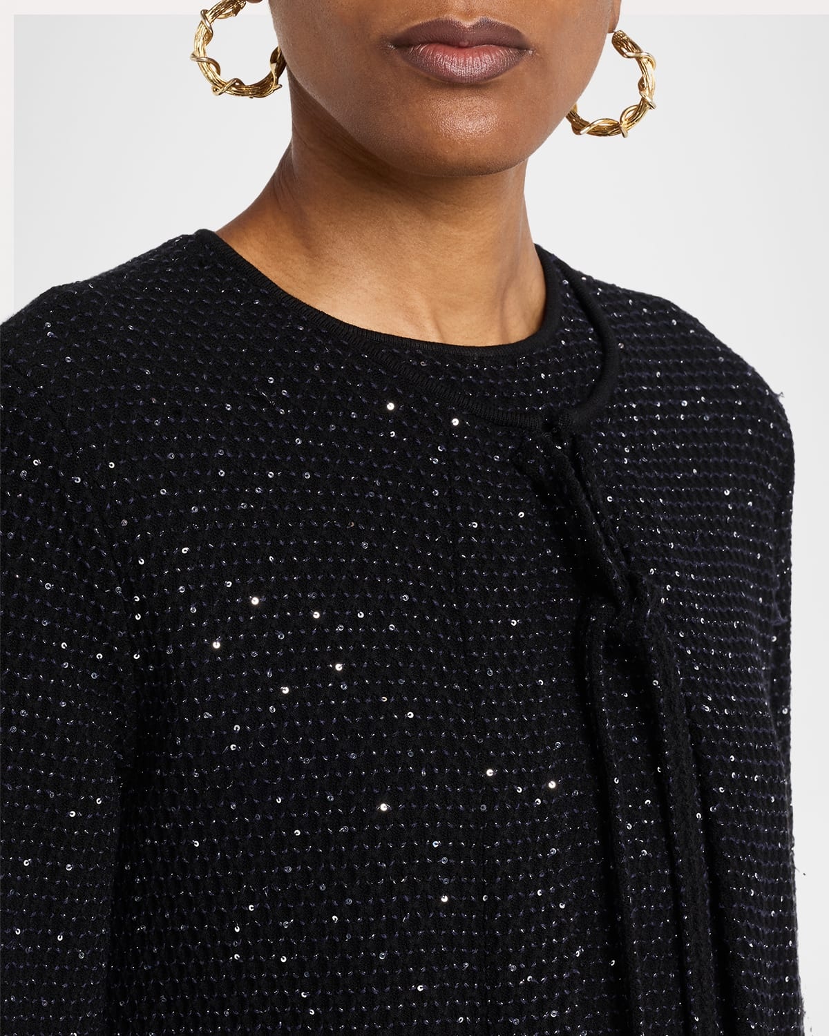 Textured Paillette Tweed Fringe Jacket - 5