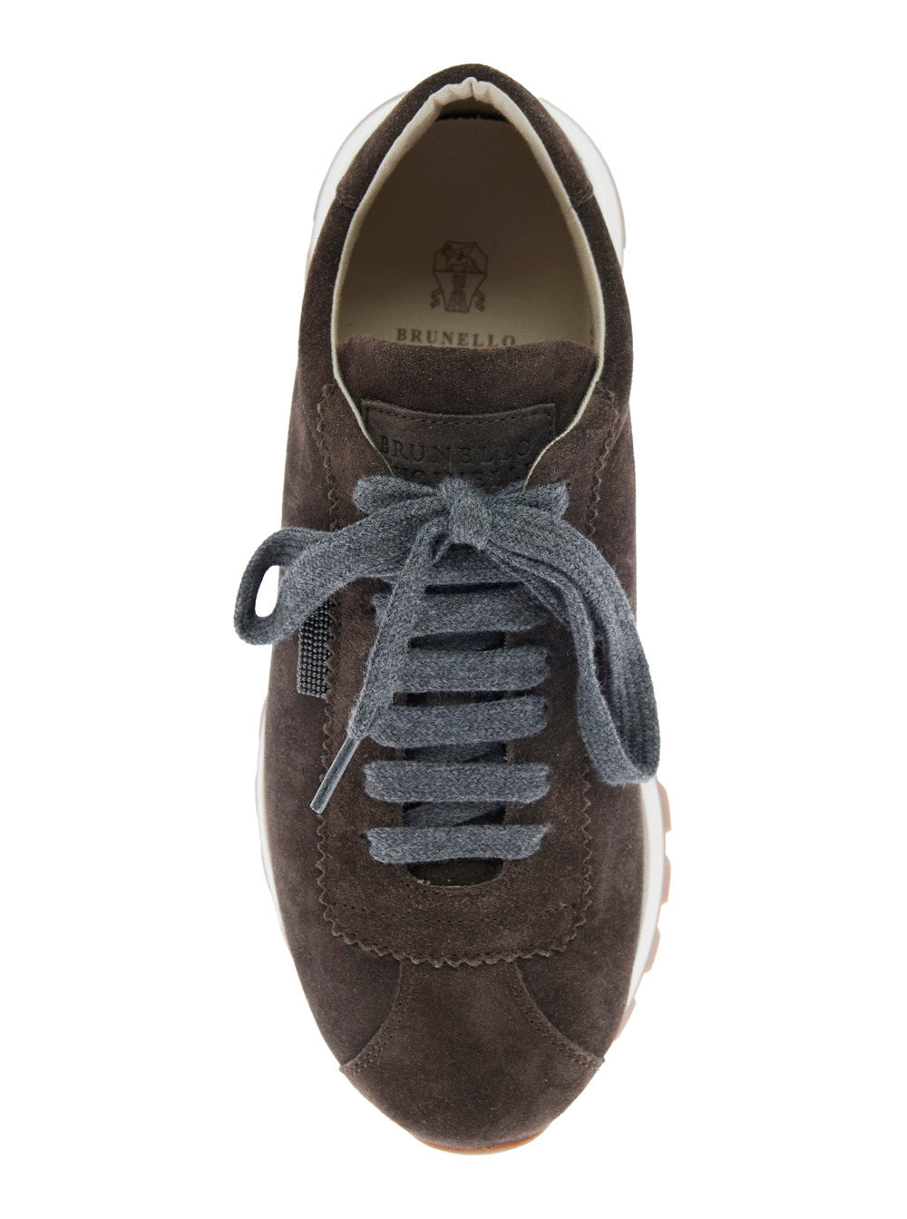 Brunello Cucinelli Women Brown Low Top Sneakers With Monil Detail On The Side And Embossed Logo Lett - 4