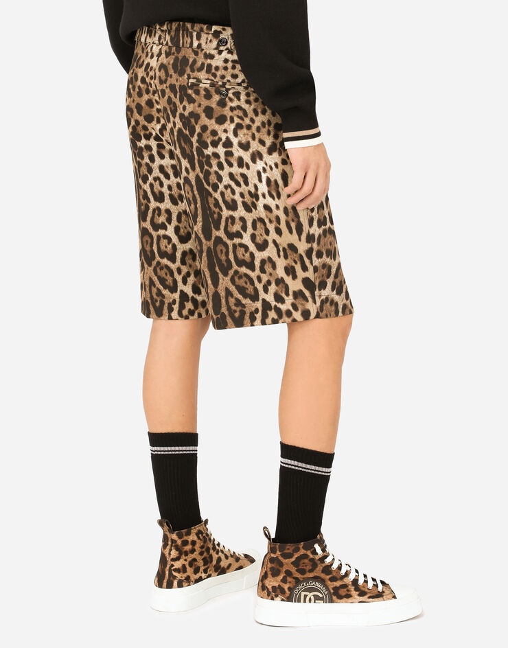 Stretch cotton bermuda shorts with leopard print - 5