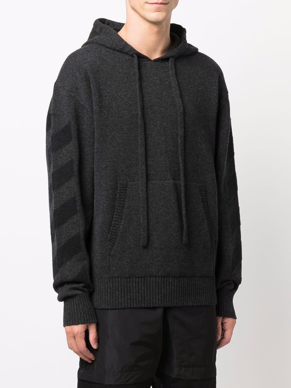 diagonal stripe pattern knitted hoodie - 4