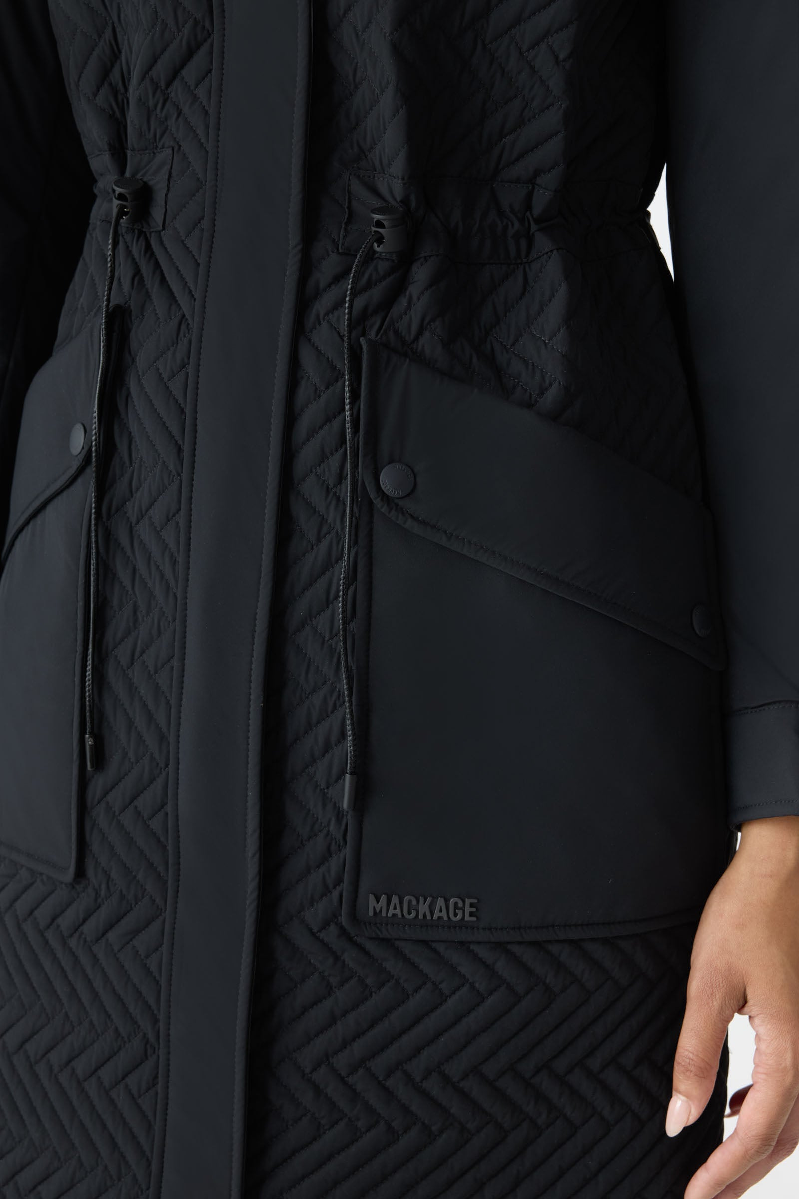 NAOLIN Long Down Coat with Chevron Quilt - 5