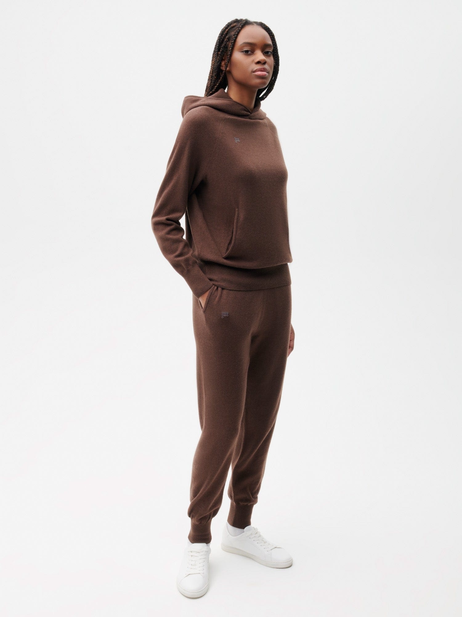 Womens Recycled Cashmere Track Pants - Chestnut Brown - 2
