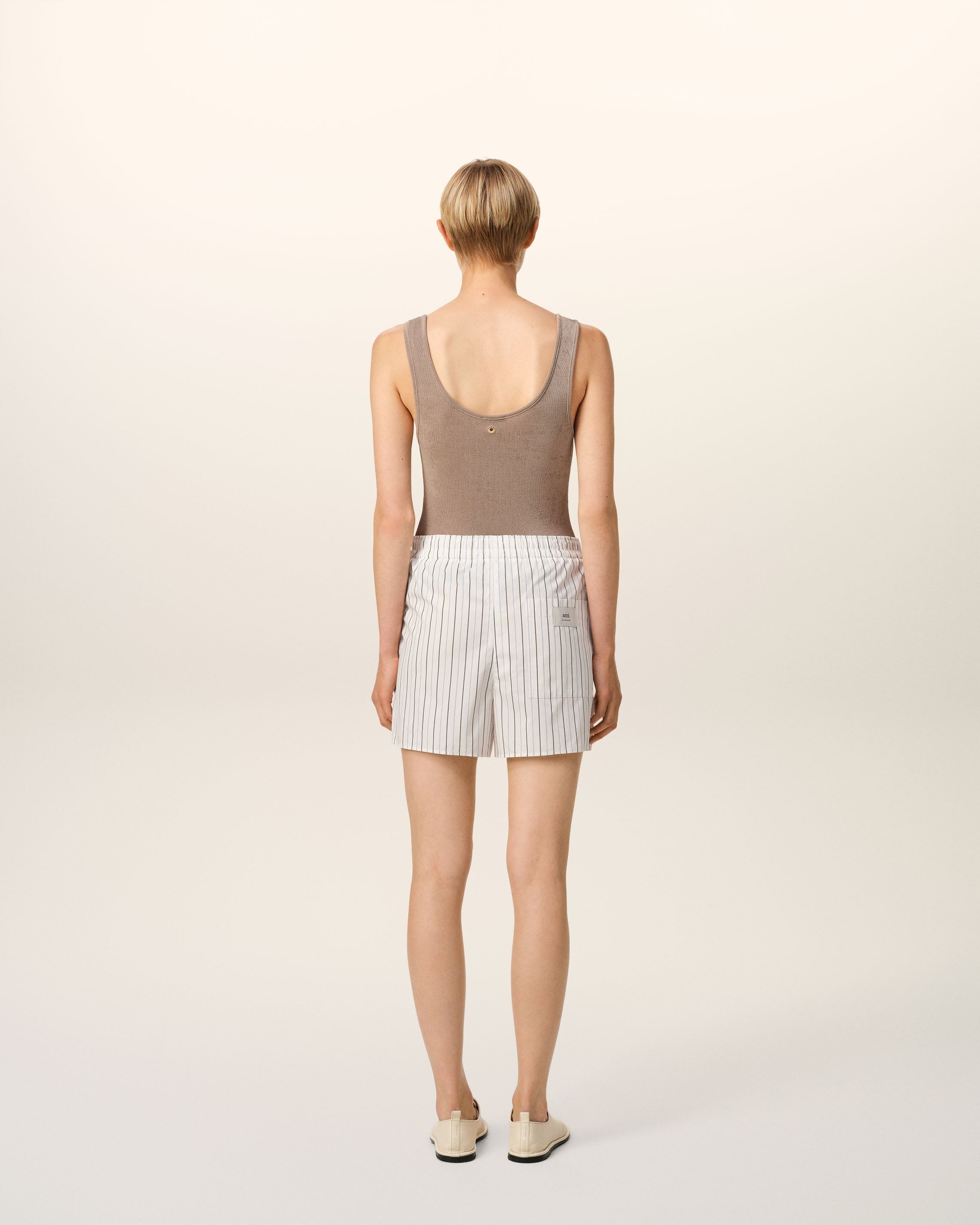 WHITE AND BLUE COTTON ELASTICATED SHORT - 4