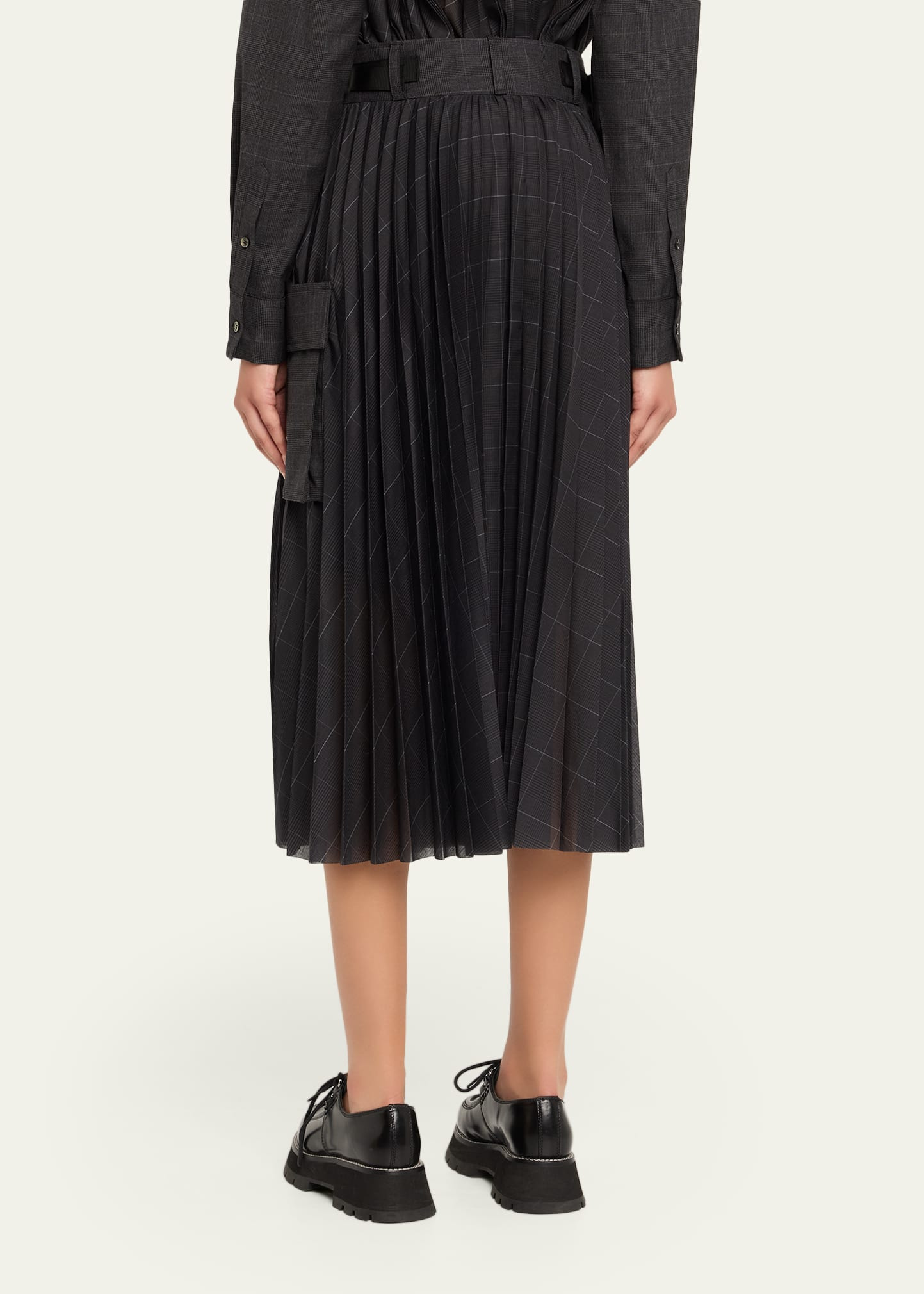 Glen Pleated Check-Print Midi Skirt - 3