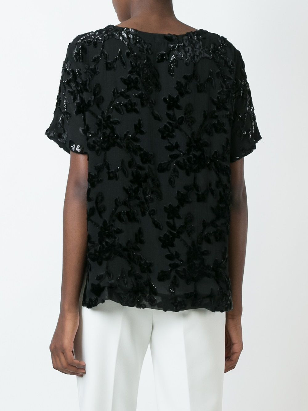 velvet appliqué detail blouse - 4
