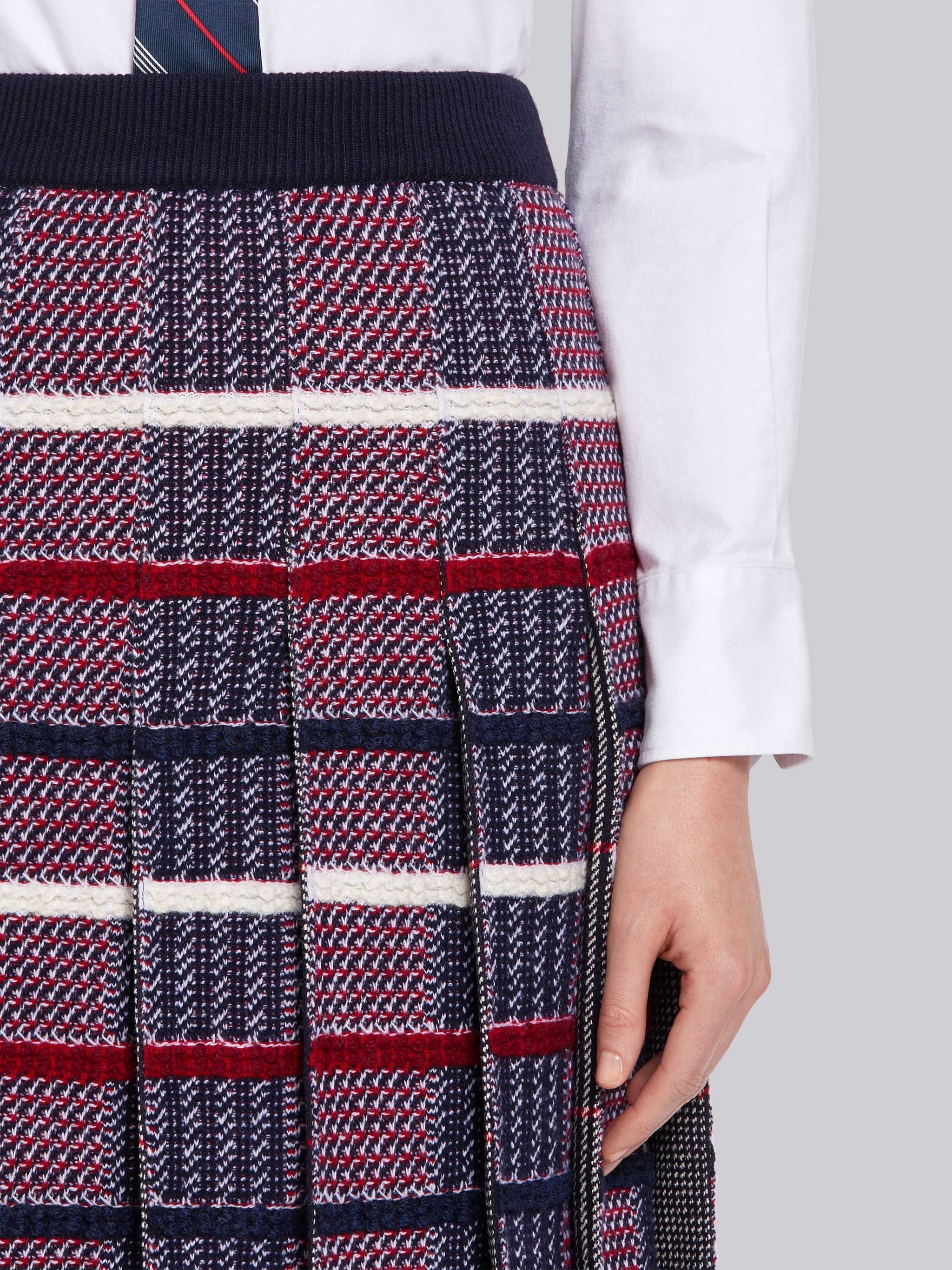 Tricolor Shetland Merino Wool Check Jacquard Inlay Pleated Skirt - 5