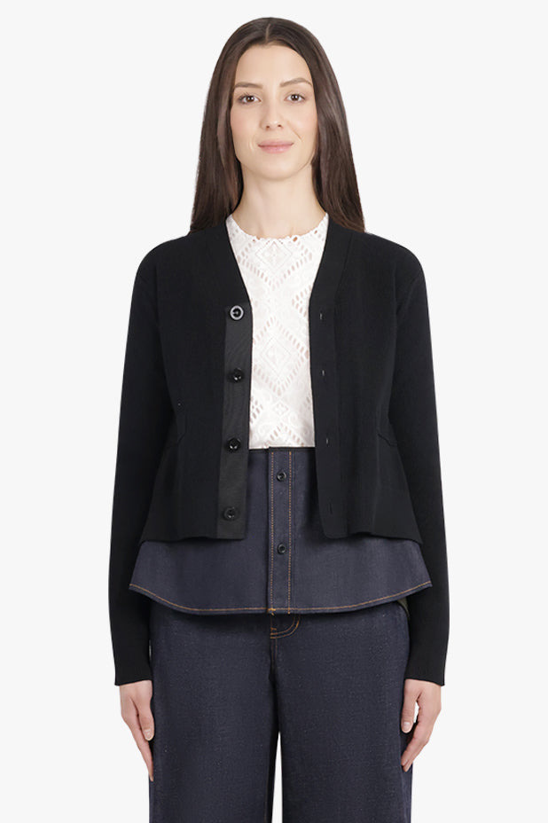 L/S KNIT CARDIGAN WITH DENIM UNDERLAY | BLACK/INDIGO BLUE - 3