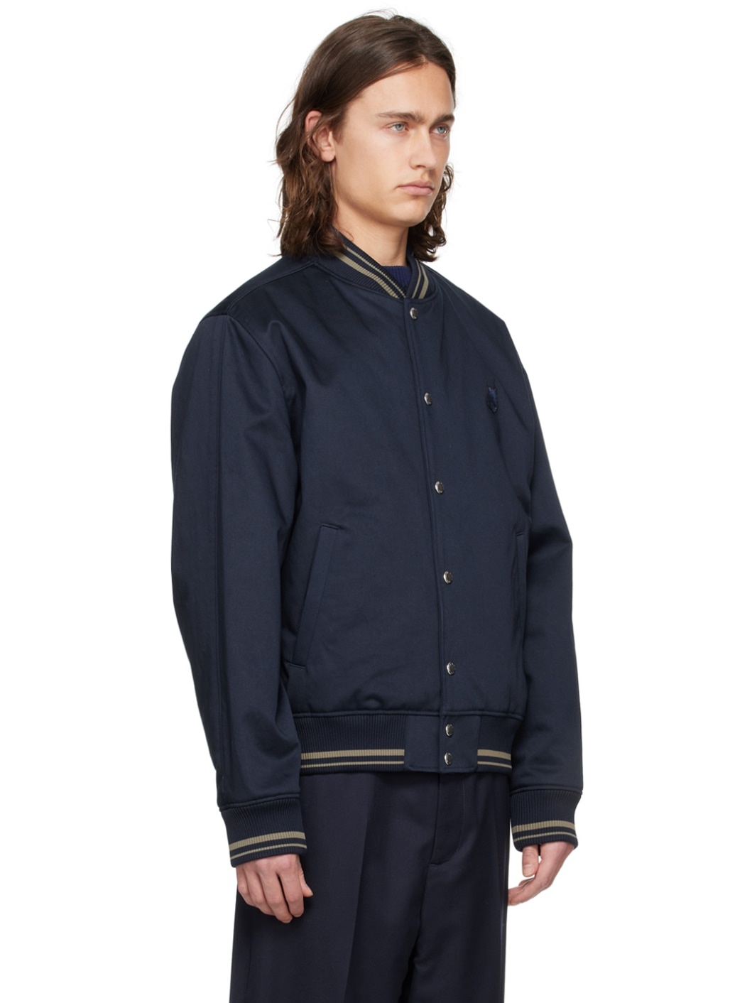 Navy Button Bomber Jacket - 2