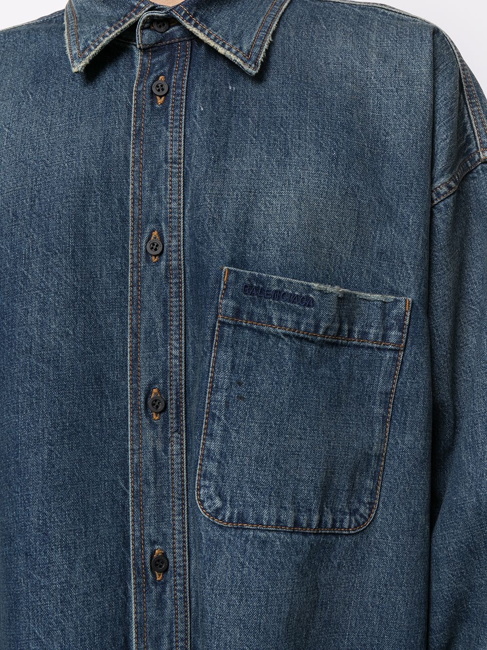 frayed edge denim shirt - 6