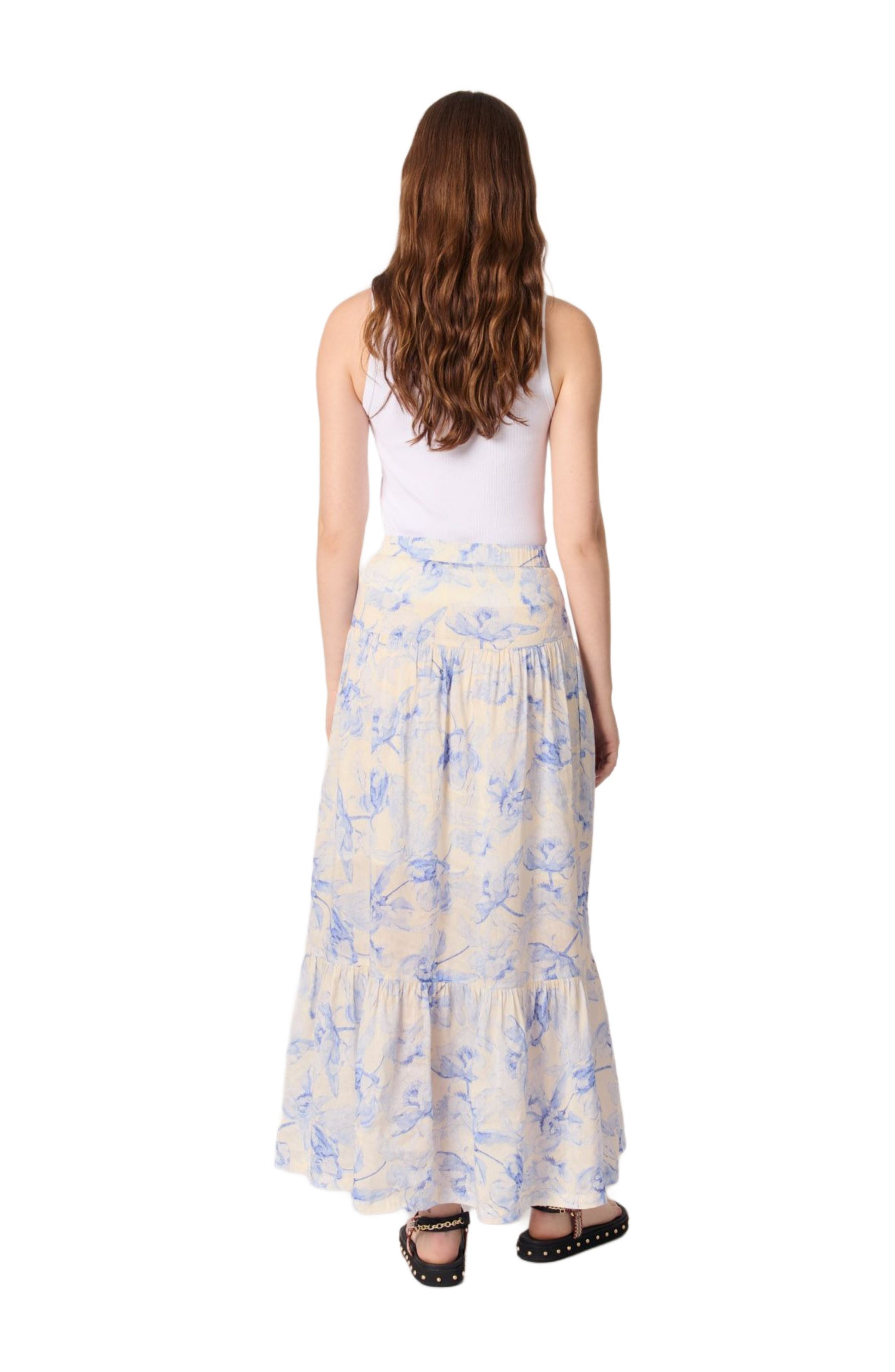 maje Floral maxi skirt in Blue Flower Print Ecru Base at Nordstrom - 2
