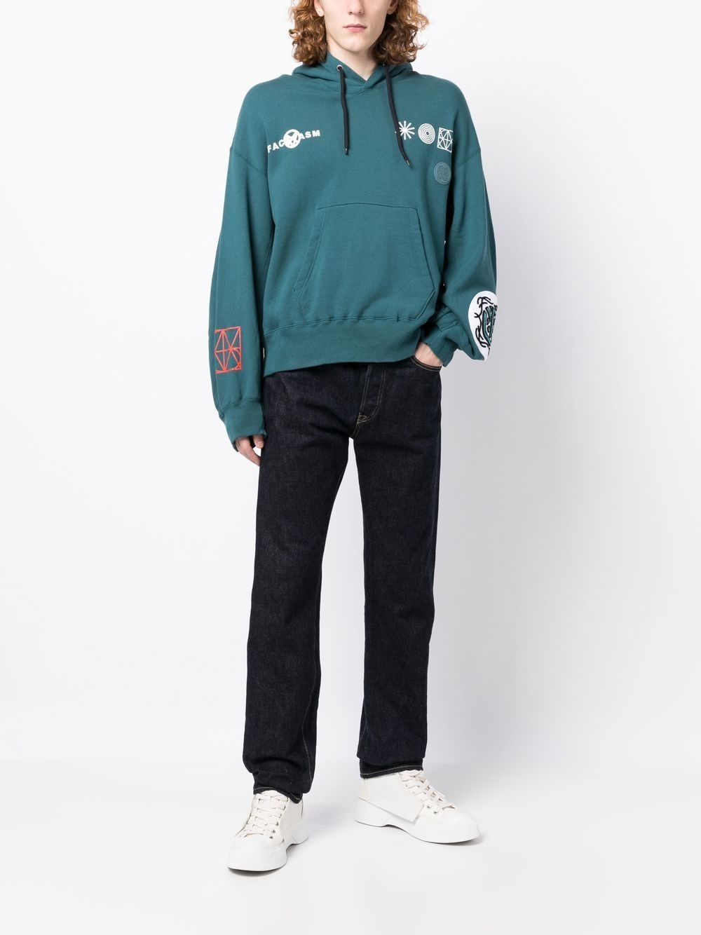 embroidered drawstring-fastening hoodie - 2