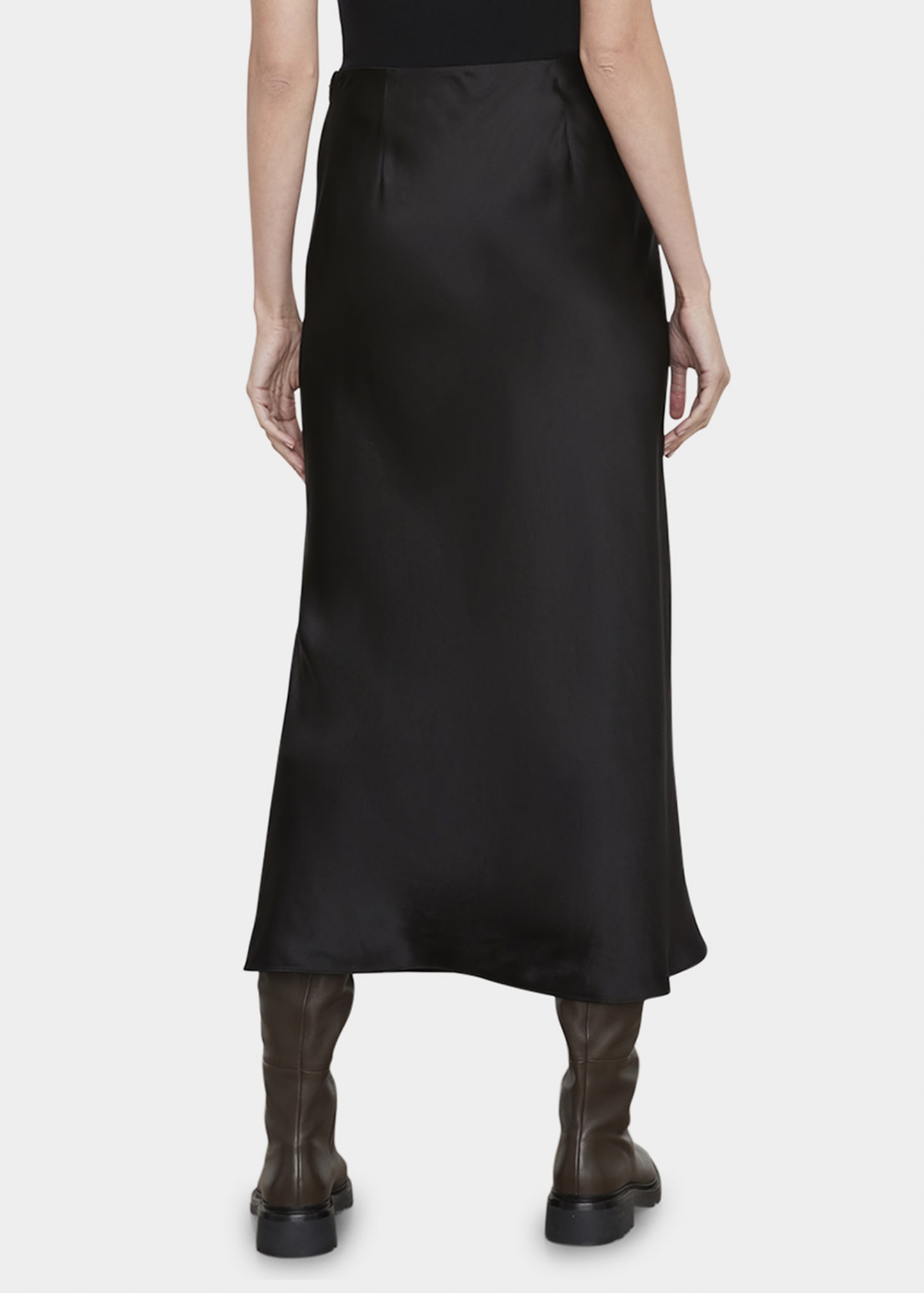 Side-Slit Satin Slip Skirt - 2
