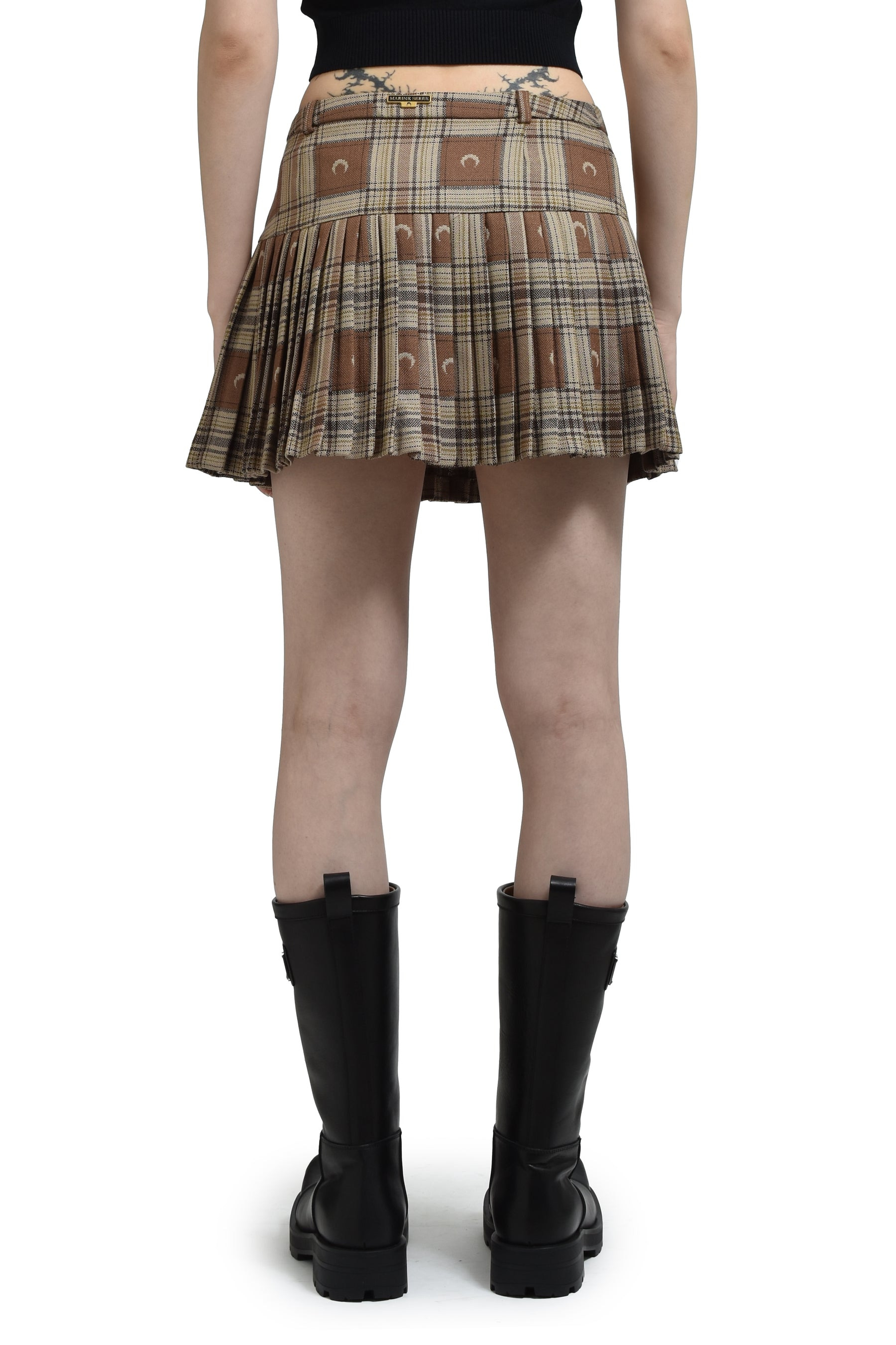 MOON CHECKS JACQUARD PLEATED SKIRT / BRW - 2