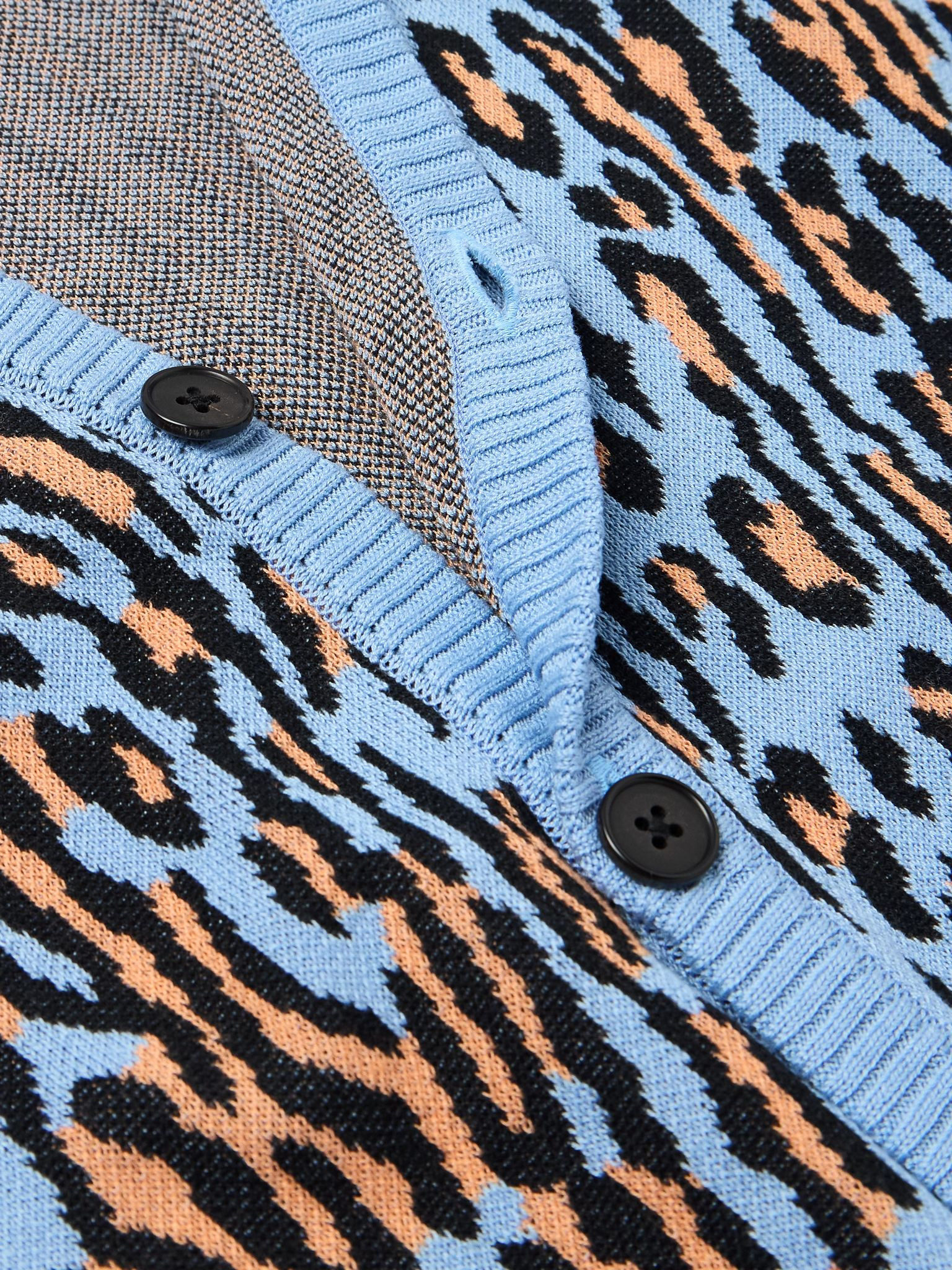 Leopard Cotton-Jacquard Cardigan Blue - 5