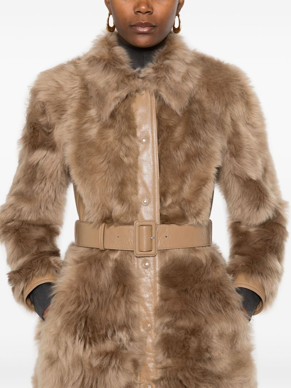 shearling belted coat - 5