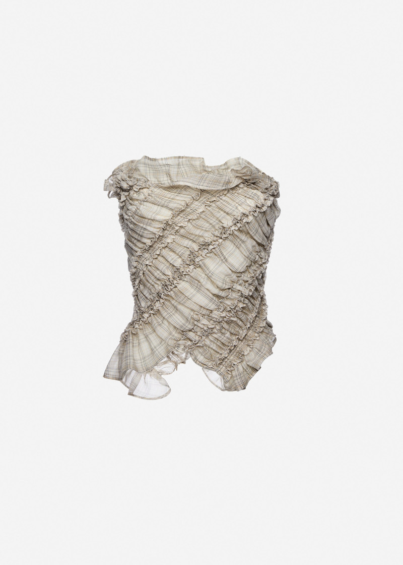 Ruched checkered bandeau top in cream 1