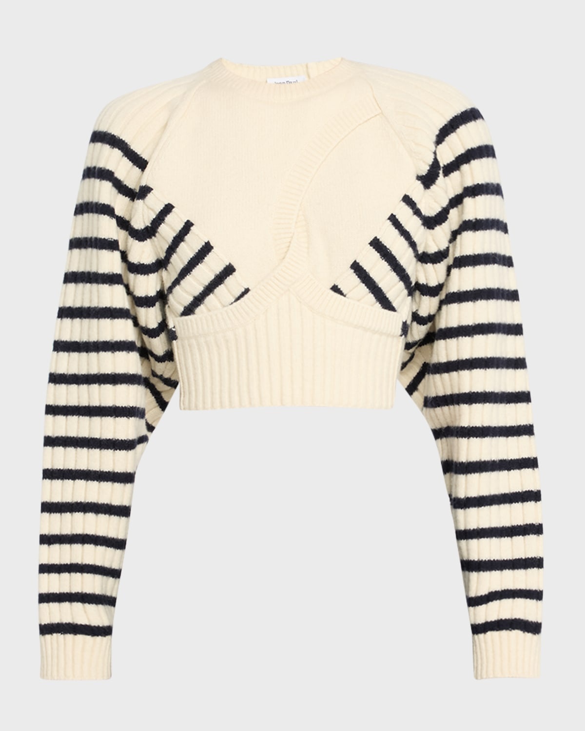 Ribbed Mariniere Cropped Knit Pullover - 1