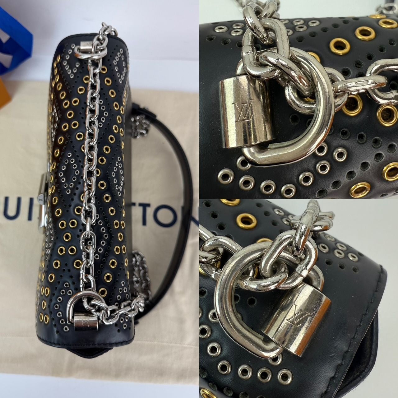 Louis Vuitton Calfskin Eyelet Twist MM Black Gold Silver Shoulder Bag - 6