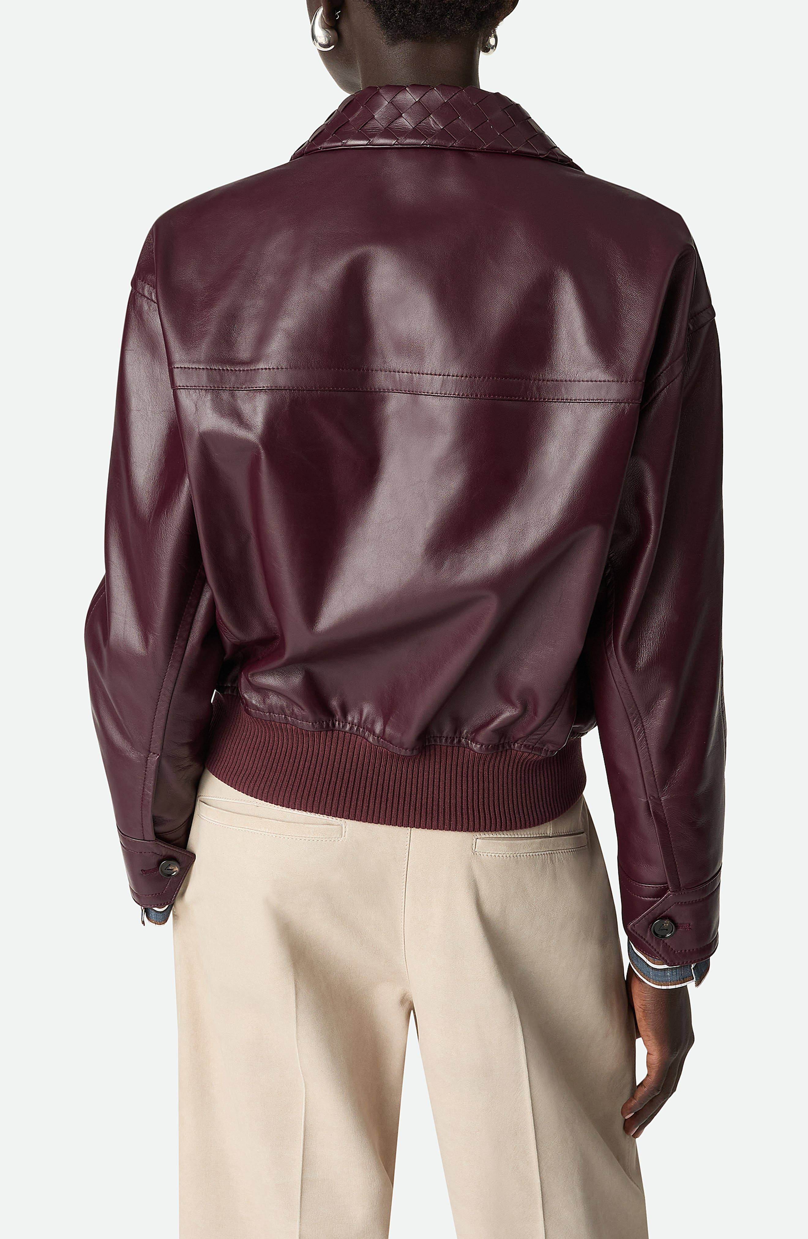 Bottega Veneta Intrecciato Collar Leather Bomber Jacket in Jam at Nordstrom - 2