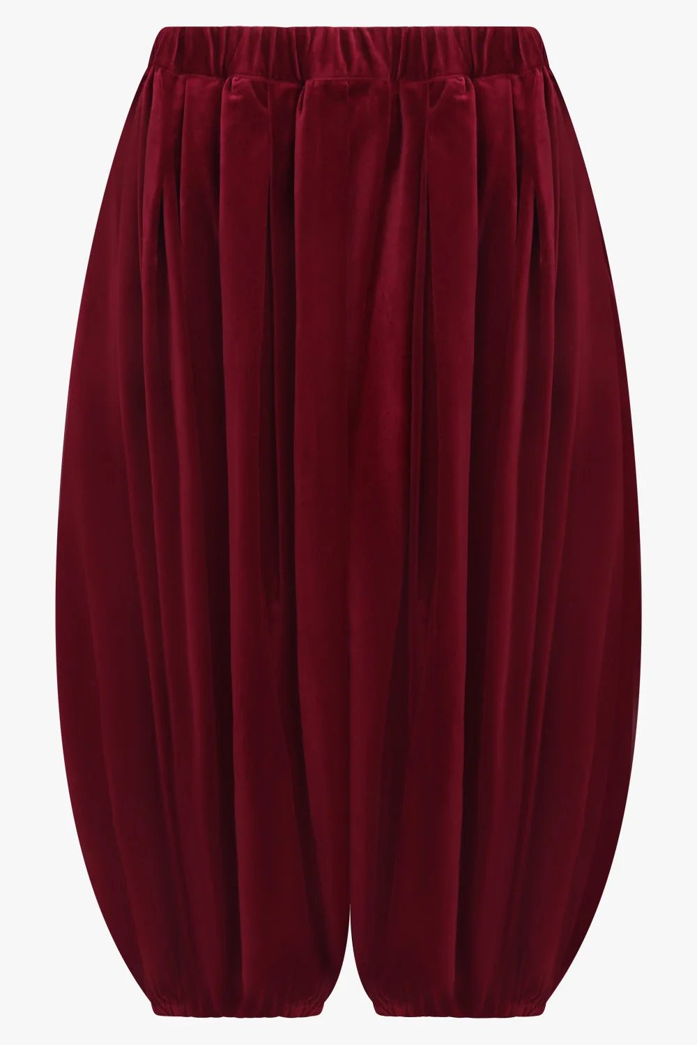 ELASTIC WAIST VELVET DROP CROTCH PANT | BURGUNDY - 1