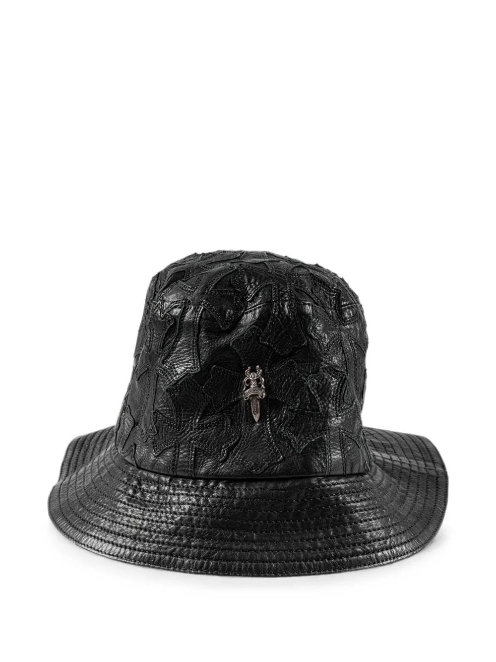 cross-patch leather bucket hat - 1