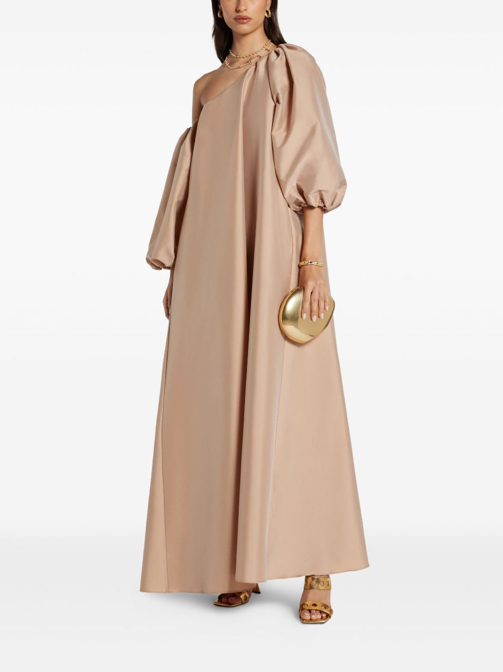 puff-sleeve asymmetric-shoulder dress - 3