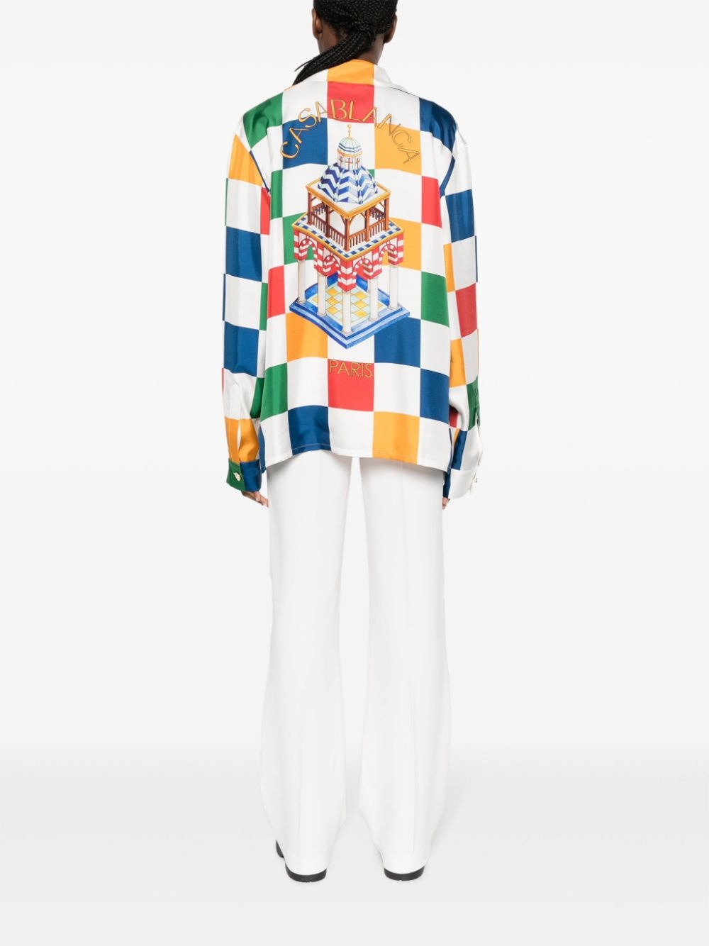 checkerboard-print silk shirt - 2