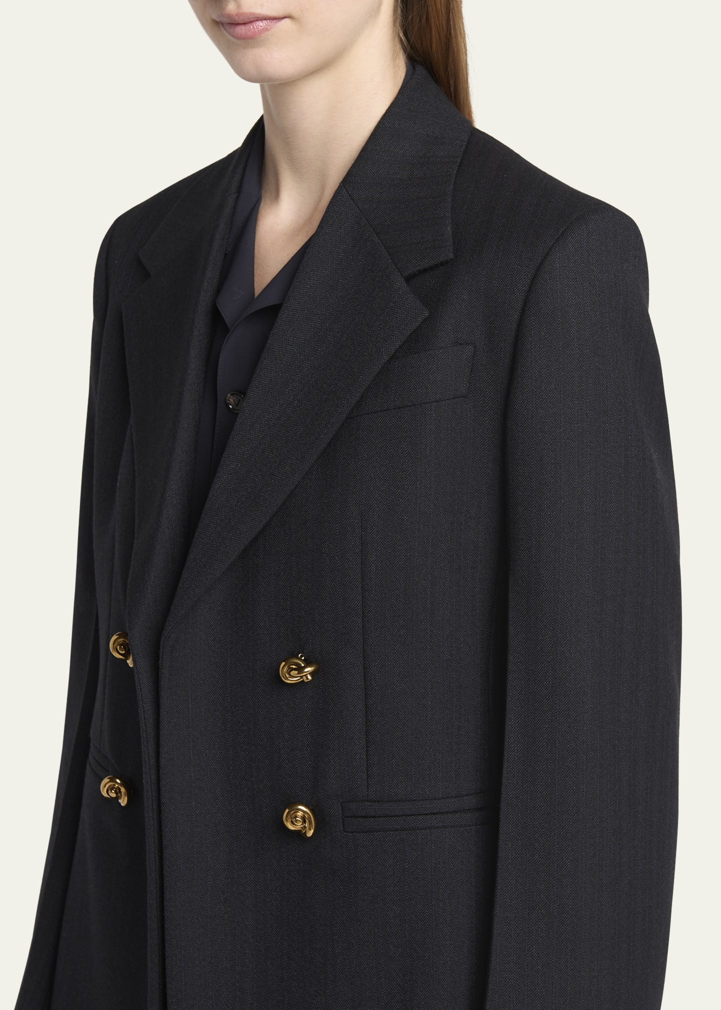 Subtle Stripe Knot Button Wool Jacket - 5