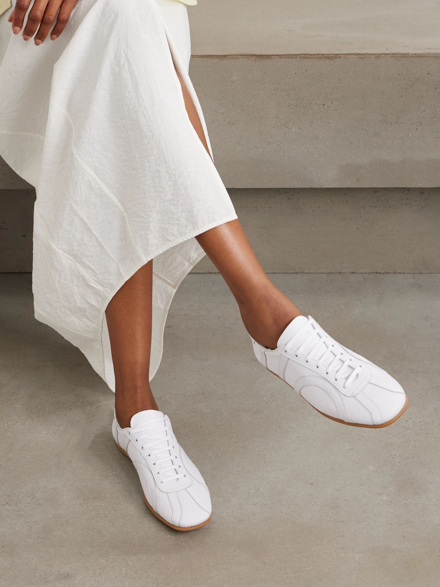 Leather-trimmed cotton-canvas sneakers White - 2