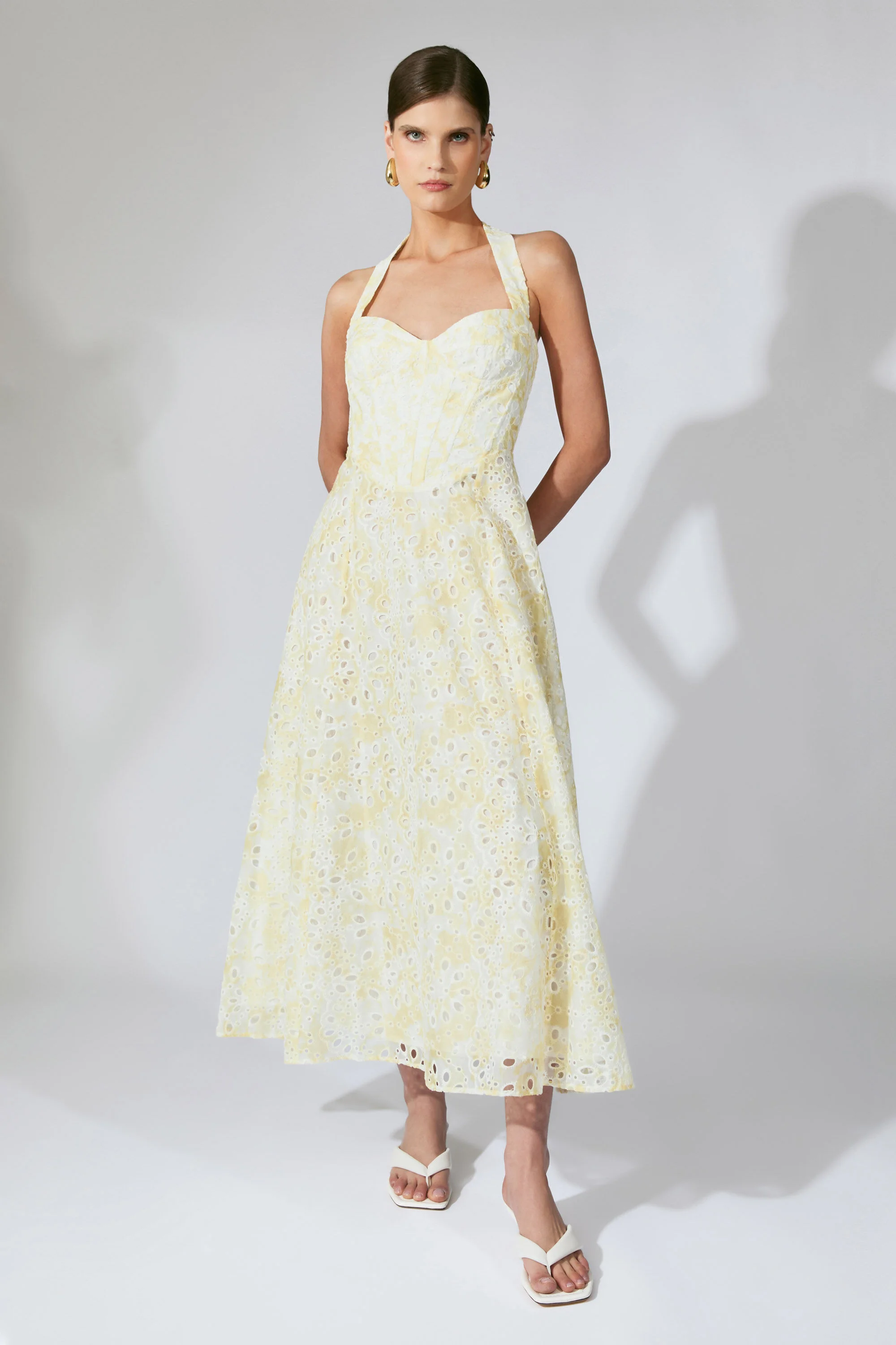 Pollie Halter Midi Dress In Yellow Floral - 1