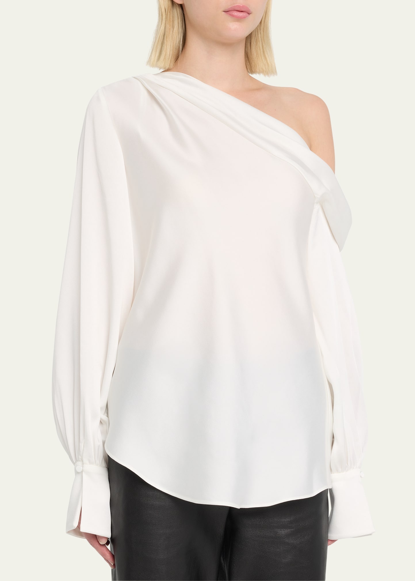 Alice Draped Satin One-Shoulder Top - 4