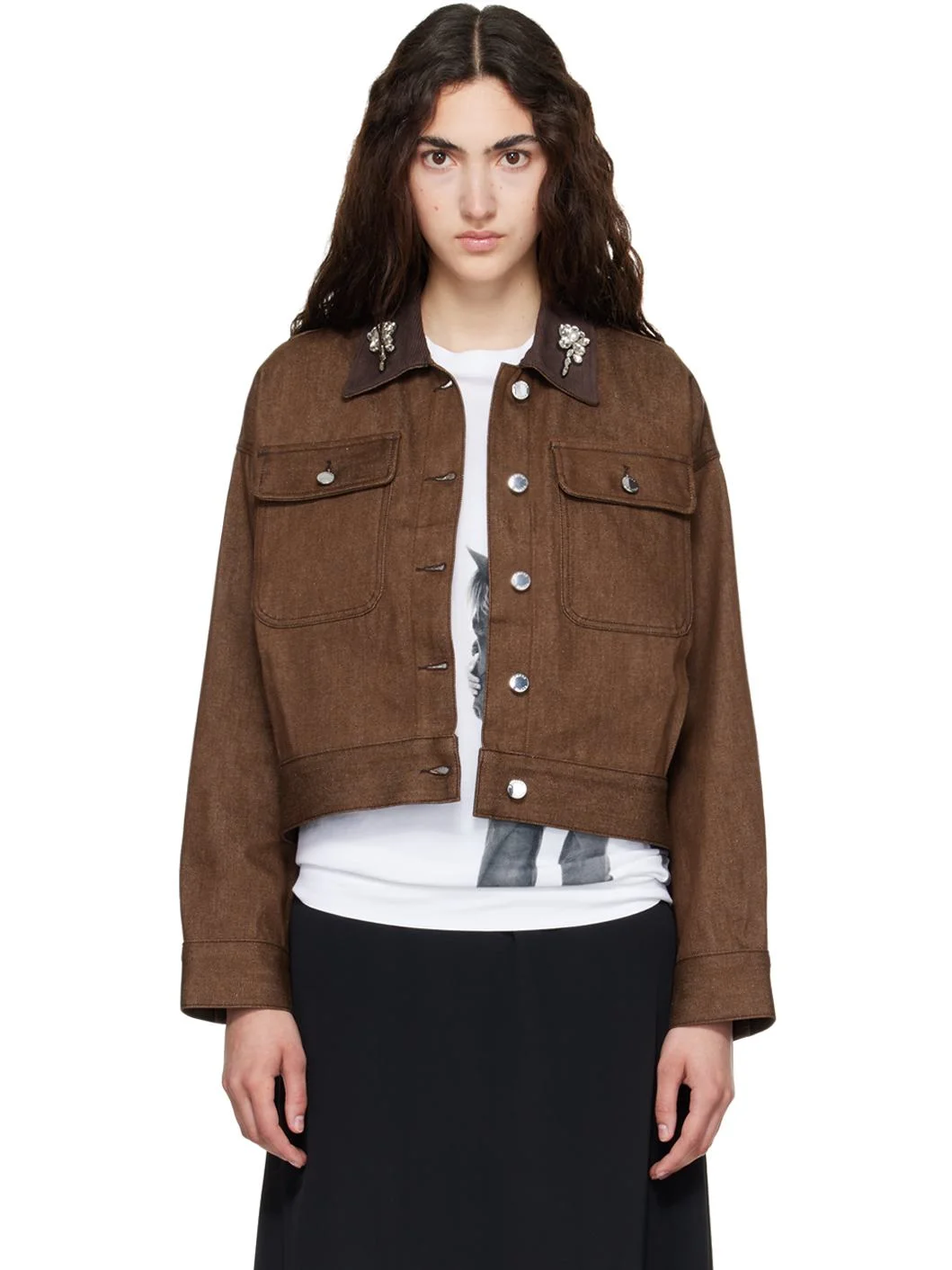Brown Cropped Utility Denim Workwear Jacket - 1