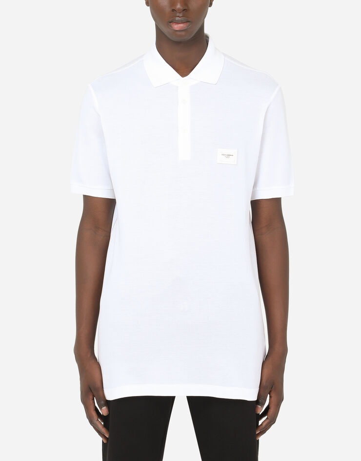 Cotton piqué polo-shirt with branded plate - 1