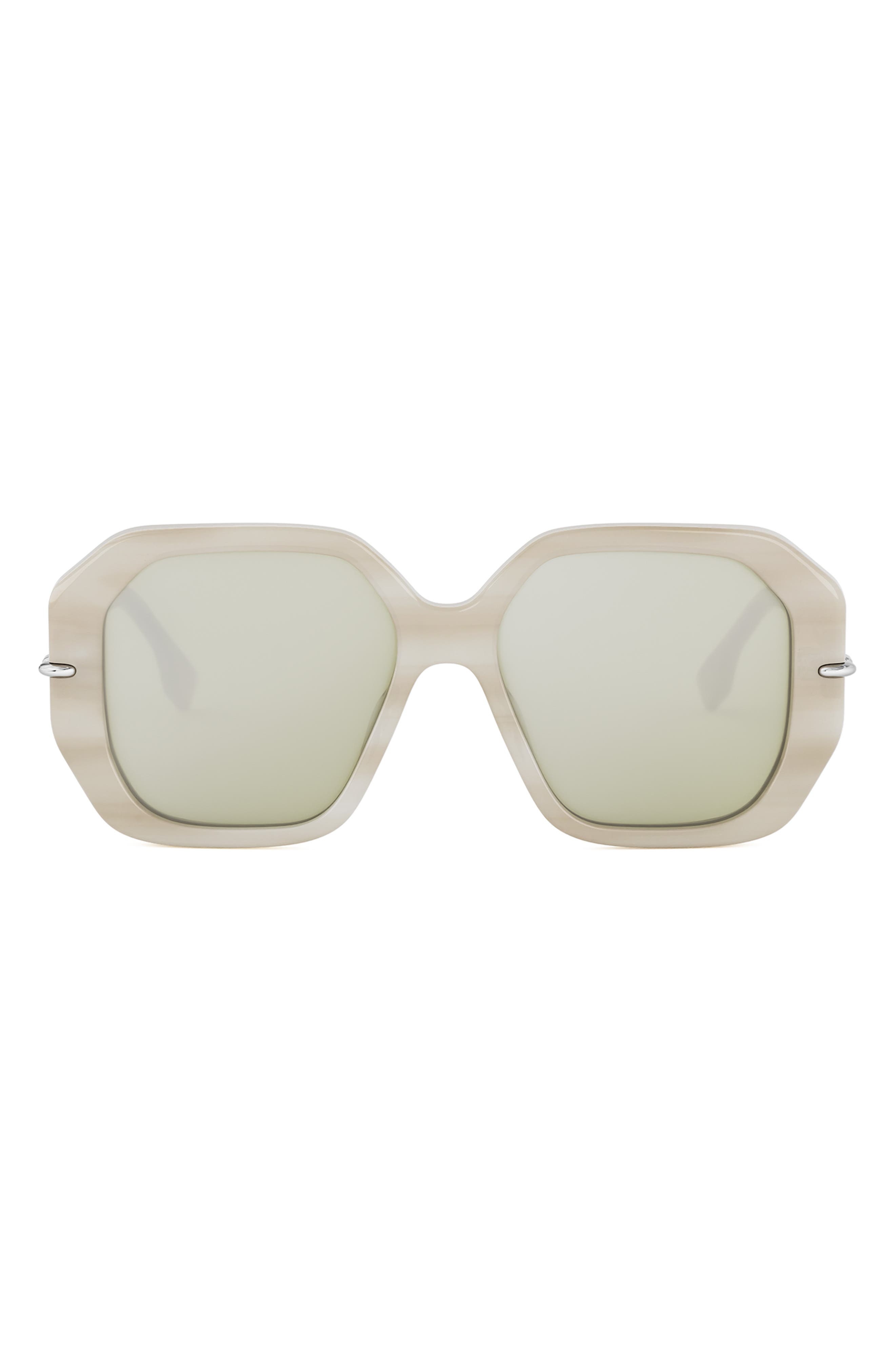 Fendi Selleria Square Sunglasses in Beige Horn /Green Mirror at Nordstrom - 1