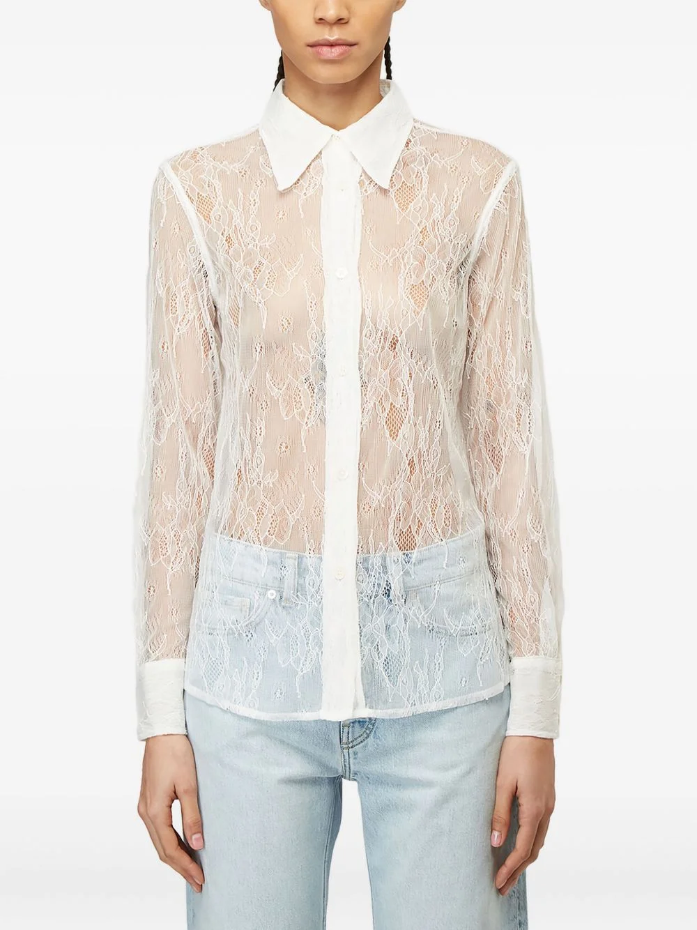 floral-lace long-sleeved shirt - 1