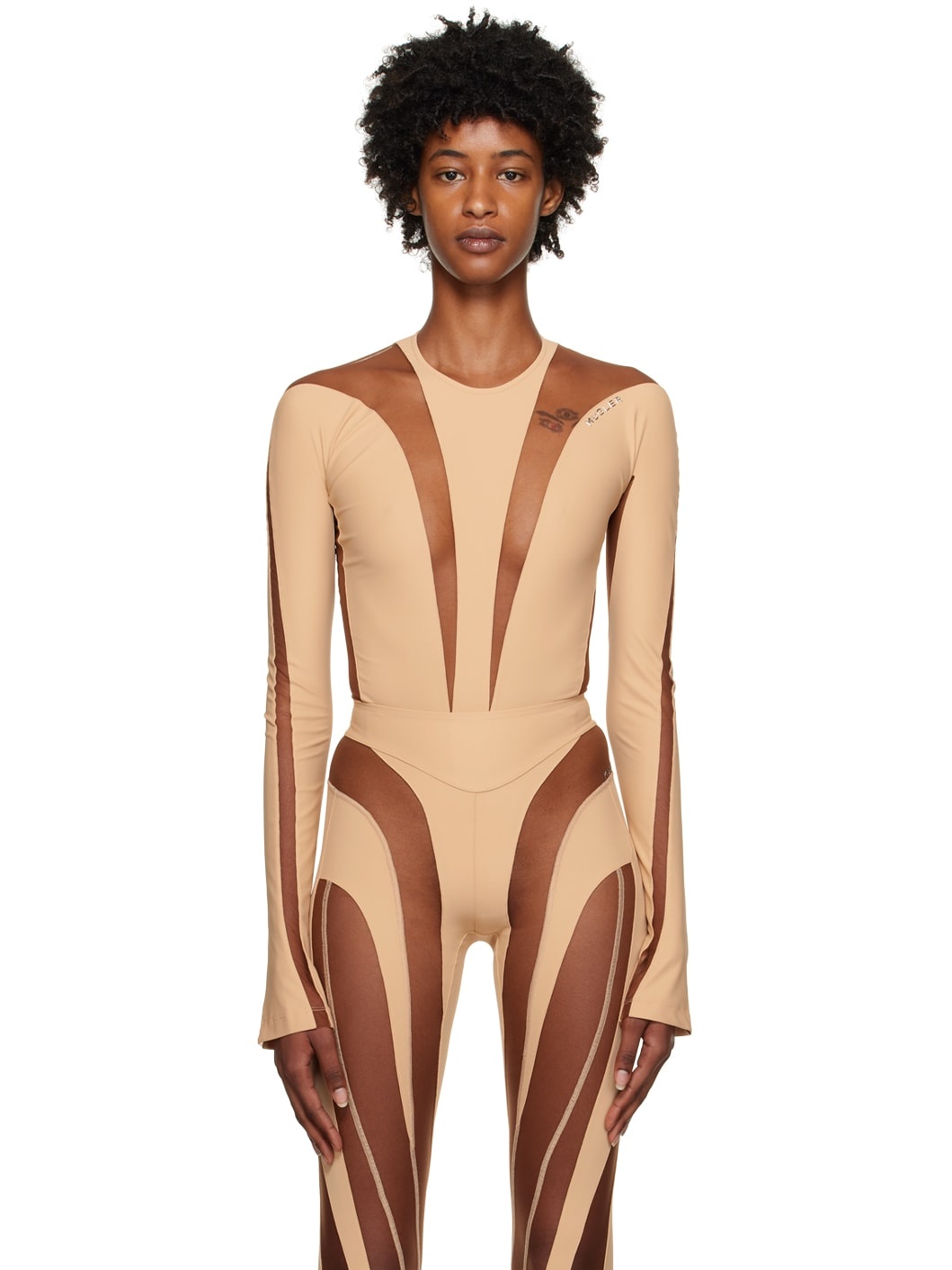 Beige Illusion Bodysuit - 1