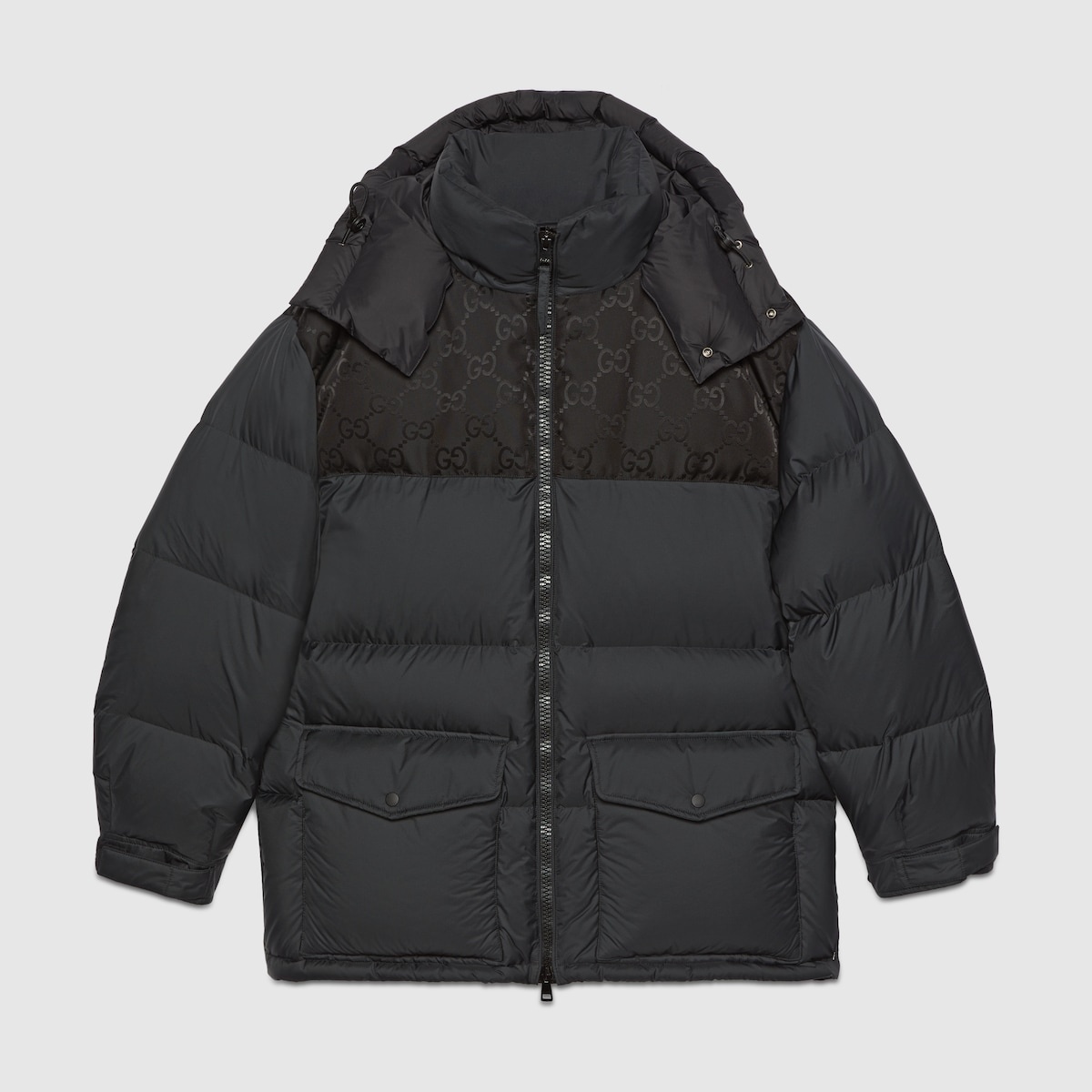 Nylon down jacket with GG inserts - 1