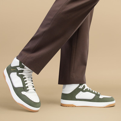 Santoni Men’s white and green leather and nubuck Sneak-Air sneaker outlook