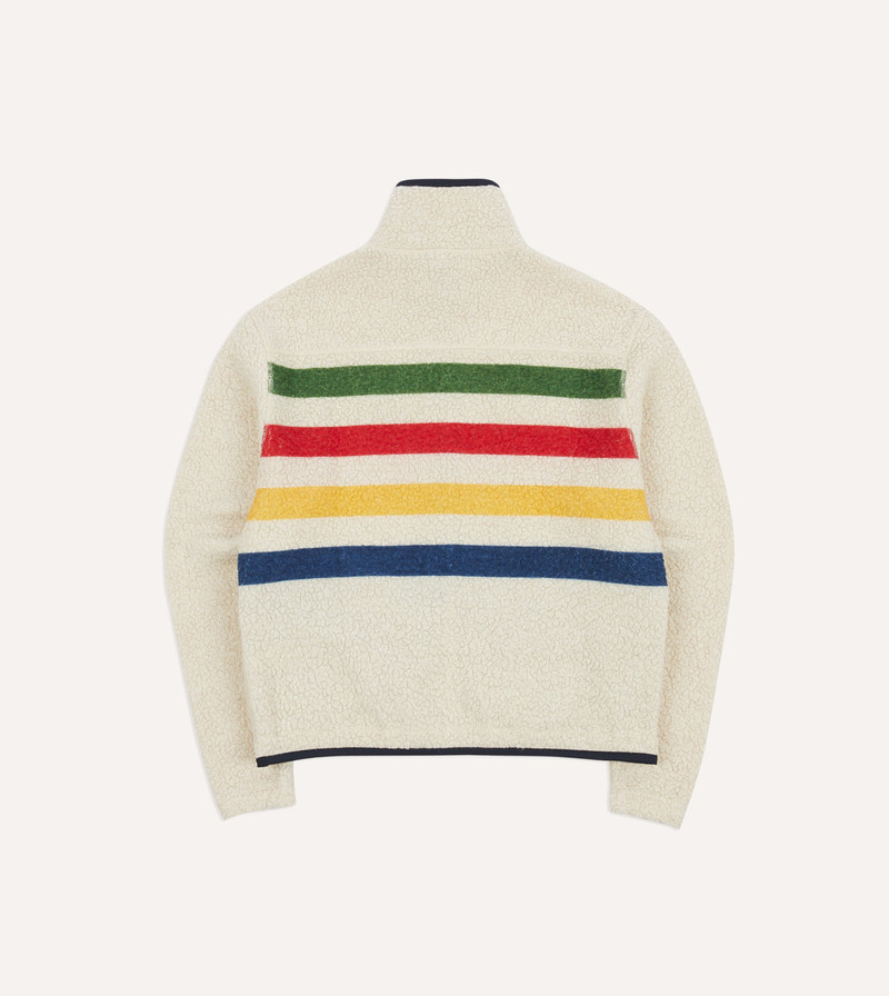 Ecru Stripe Boucle Wool Zip Fleece Jacket 6