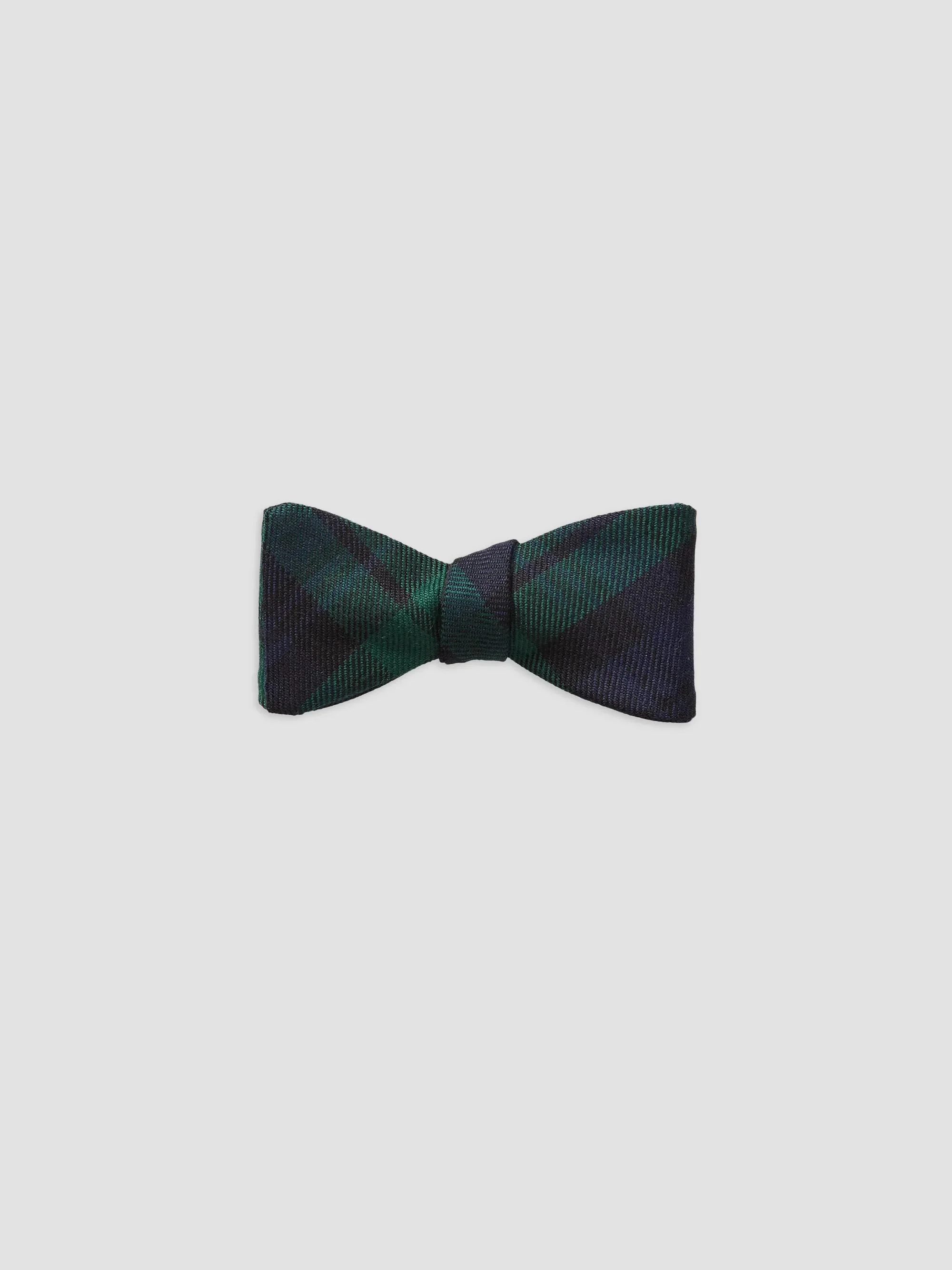 Men's Tartan Wool Bow Tie - Navy Green - 1