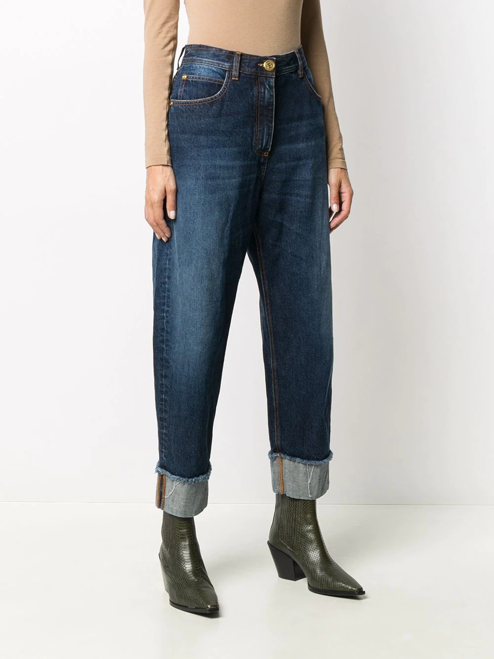 high-waisted cotton jeans - 3