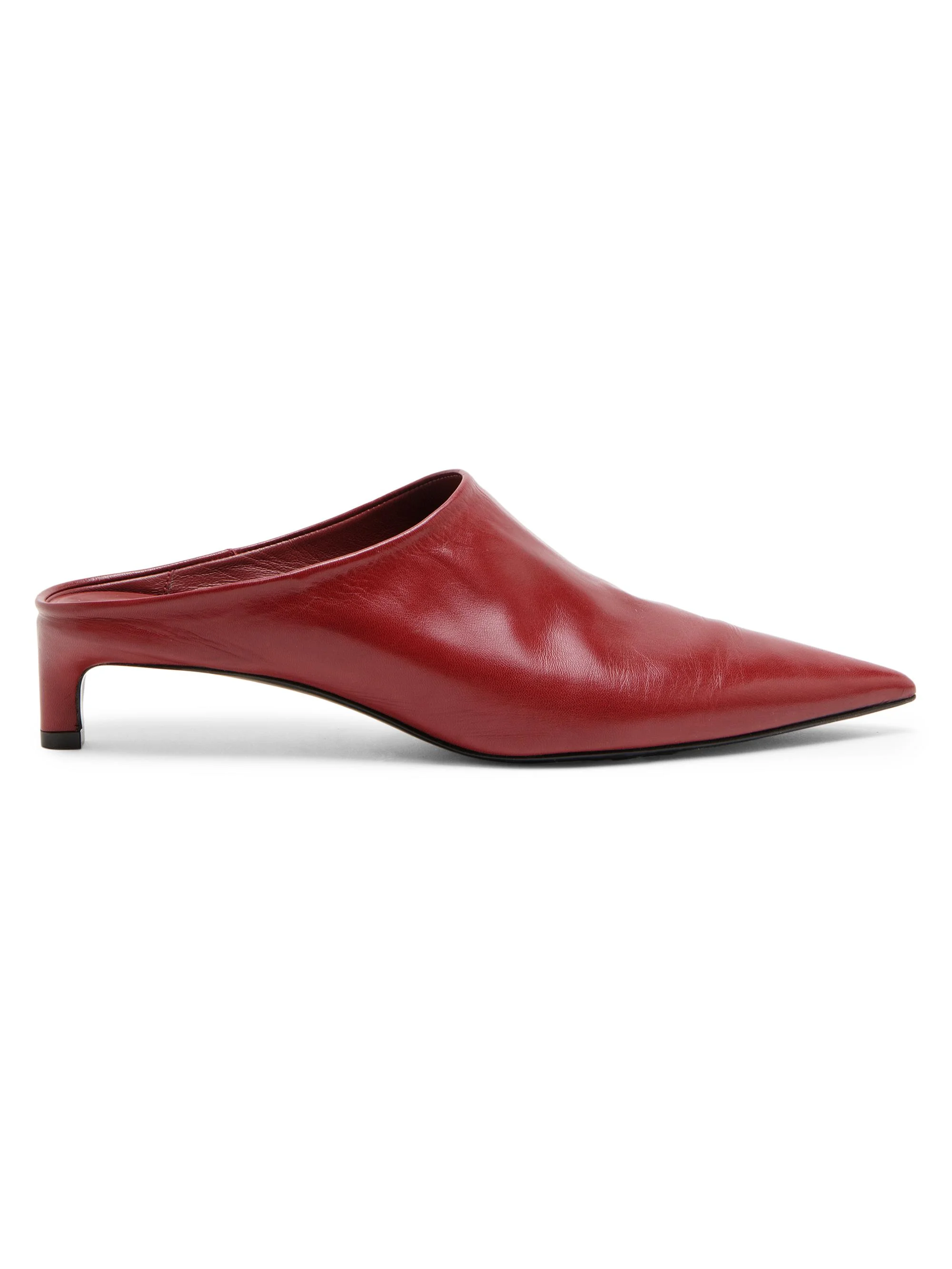 Women's 35MM Leather Kitten-Heel Mules - Cedar Red - 1